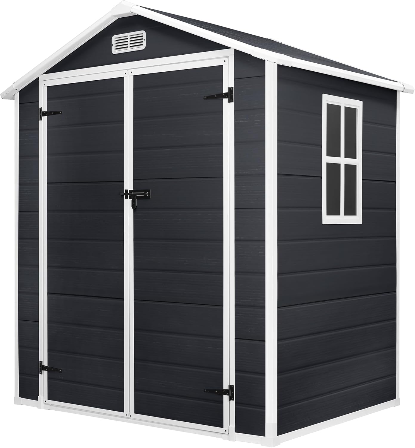 6*4.4 FT Resin Outdoor Storage Shed Plastic Shed with Floor, Reinforced Floor for Patio Furniture, Gardening Tools, Lawn Mower, Plastic Garden Shed with Lockable Door for Backyard (Charcoal)