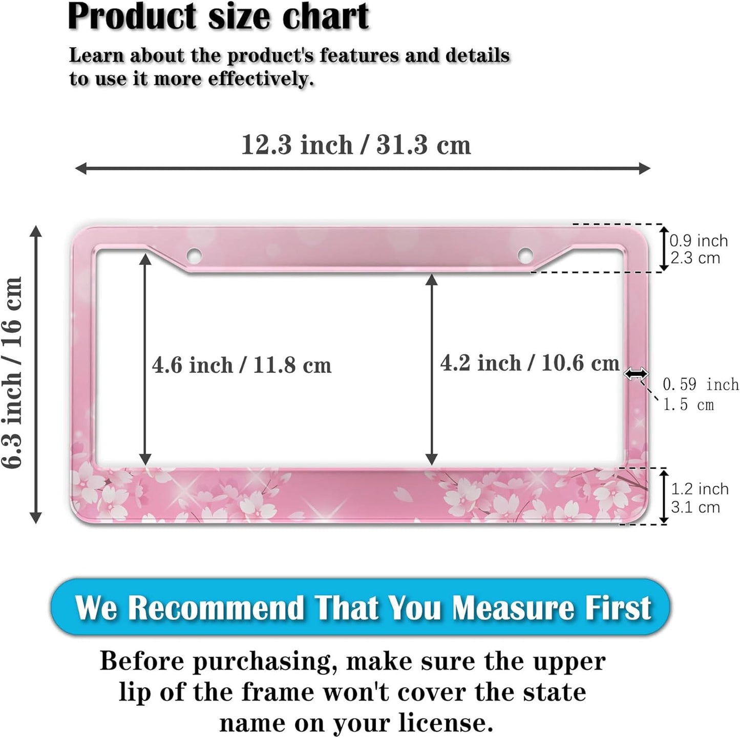 License Plate Frames for Girl Pink License Plate Cover for Women for Men Pink Floral Women Aluminum Metal Car Accessory 2 Pack with Screw Covers Set