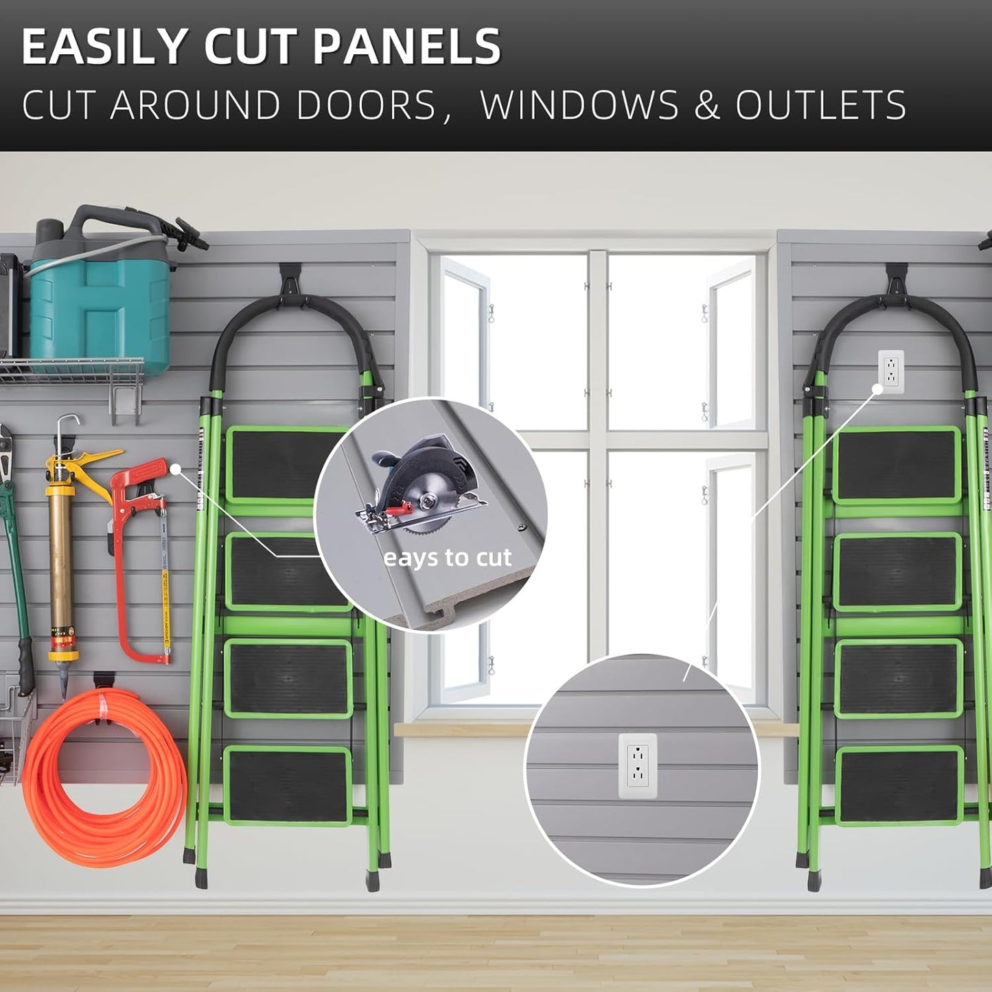 Slatwall Panel Garage Organizer Heavy Duty Wall Mounted, PVC Slat Panels Home Storage System, Tool Organization Peg Board 4ft by 2ft (Gray)