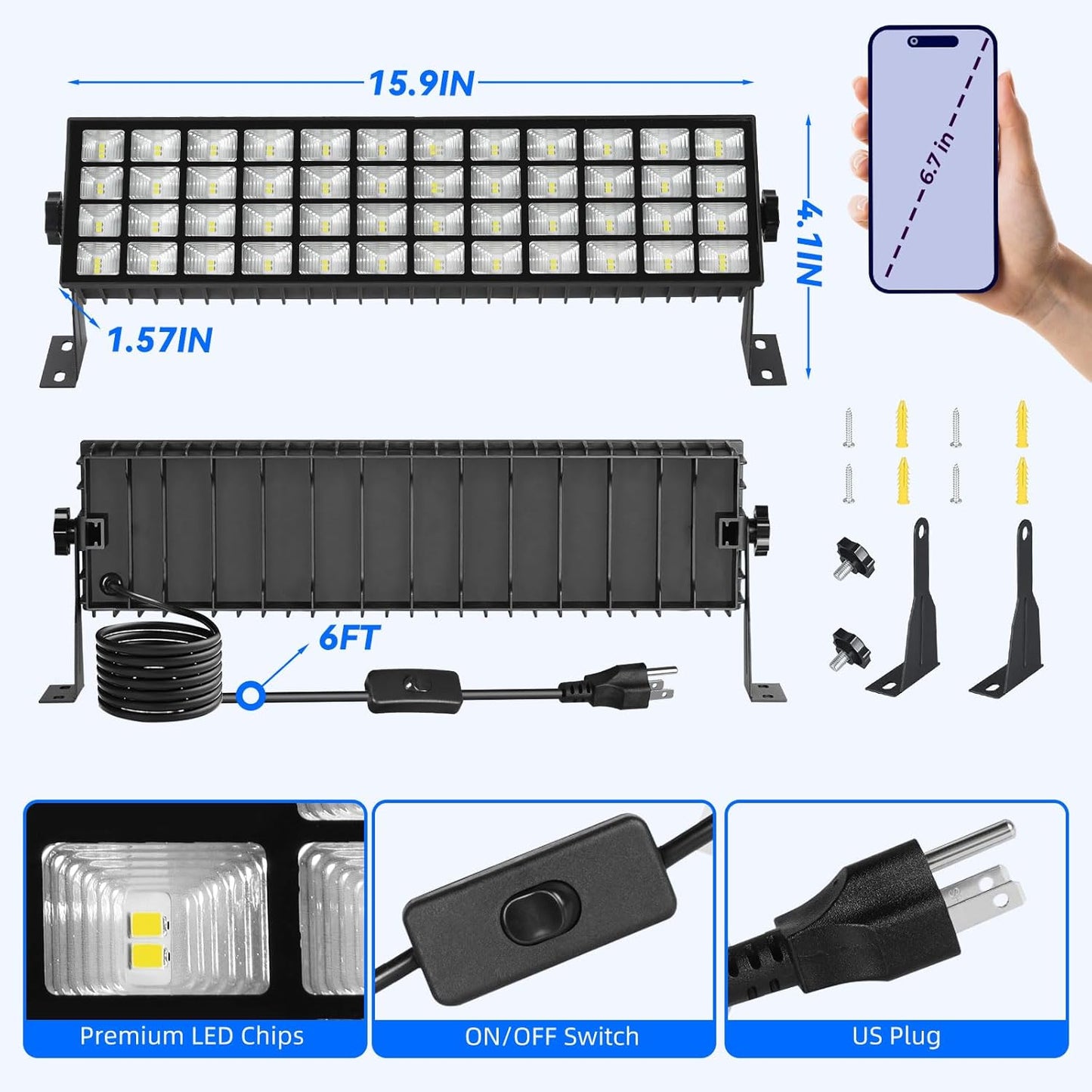 6 Pack LED Shop Lights, 100W 11000LM Plug in Garage Light with 6FT Power Cord, IP66 Waterproof Work Bench Shop Lights for Garage, Workshop, Warehouse, Outdoor, Yard, Garden