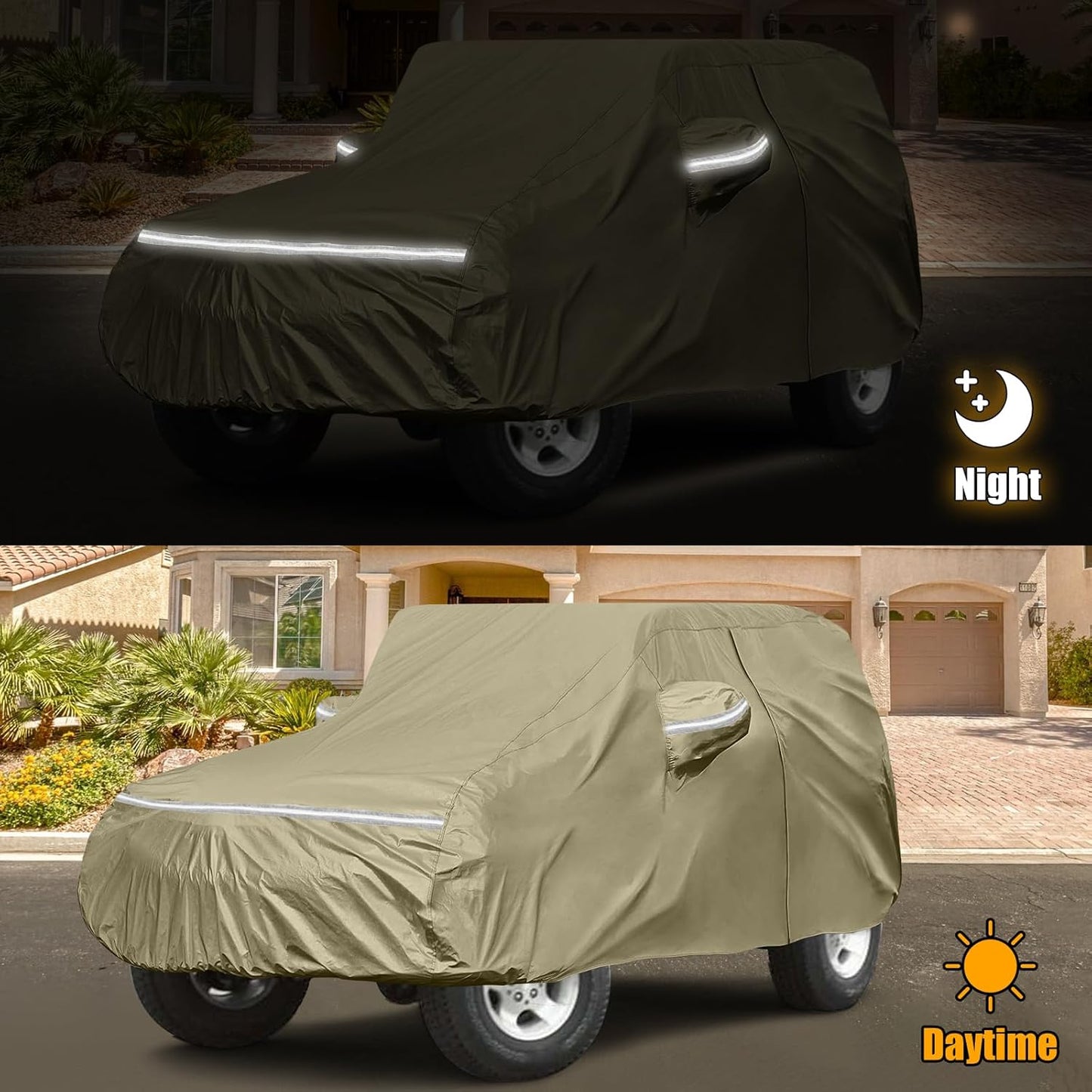 Waterproof Car Covers Replace for 1987-2006 Jeep Wrangler, Multilayer Heavy Duty with Cotton Liner All Weather Custom-fit Car Cover with Zipper Door, Windproof Bands for Snow Rain Dust Protection