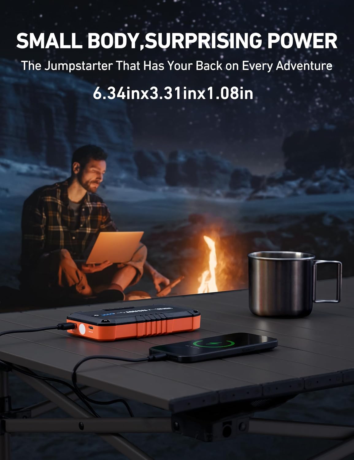 AstroAI S8 Mini Car Battery Jump Starter, 12V Portable Car Starter for Up to 6.0L Gas/3.0L Diesel Engine, Auto Battery Booster Pack, Lithium Jump Box with Jumper Cables & LED Light (Orange)