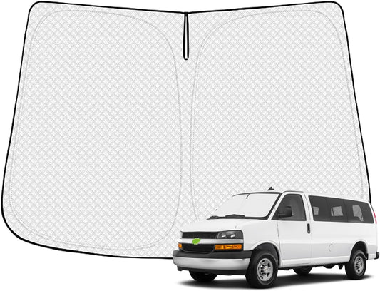Windshield Sun Shade for 1996-2025 2026 Chevrolet/Chevy Express Accessories Thicken 6-Layer Front Window Sunshade Cover Sun Visor Protector Foldable Block UV Rays Keep Vehicle Cool