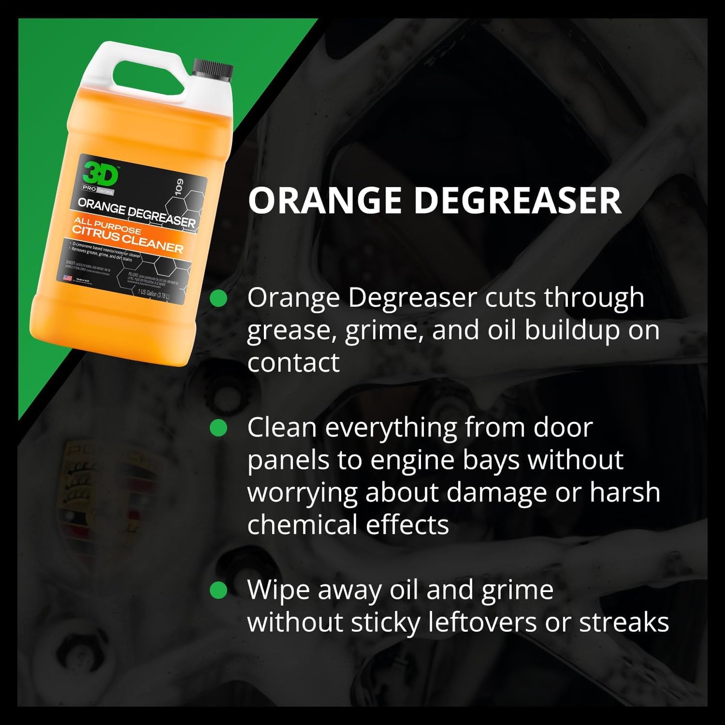 3D Orange Degreaser – Citrus-Based Car Cleaner for Oil, Grease, Grime & Adhesives – Water-Based, Non-Corrosive, Eco-Friendly, Interior & Exterior Use - 1 Gallon