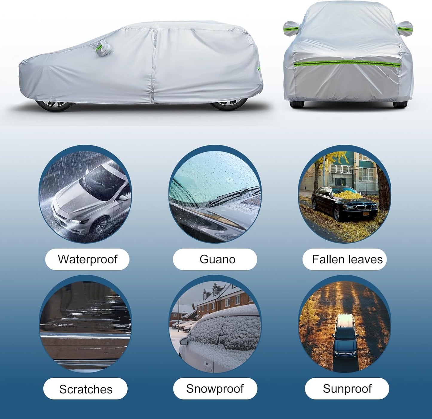 AUQDD 6-Layers Premium MPV Car Cover Waterproof All Weather Weatherproof UV Sun Protection Snow Dust Storm Resistant Outdoor Exterior Custom Form-Fit Full Padded Car Cover with Straps 180"-198" K16