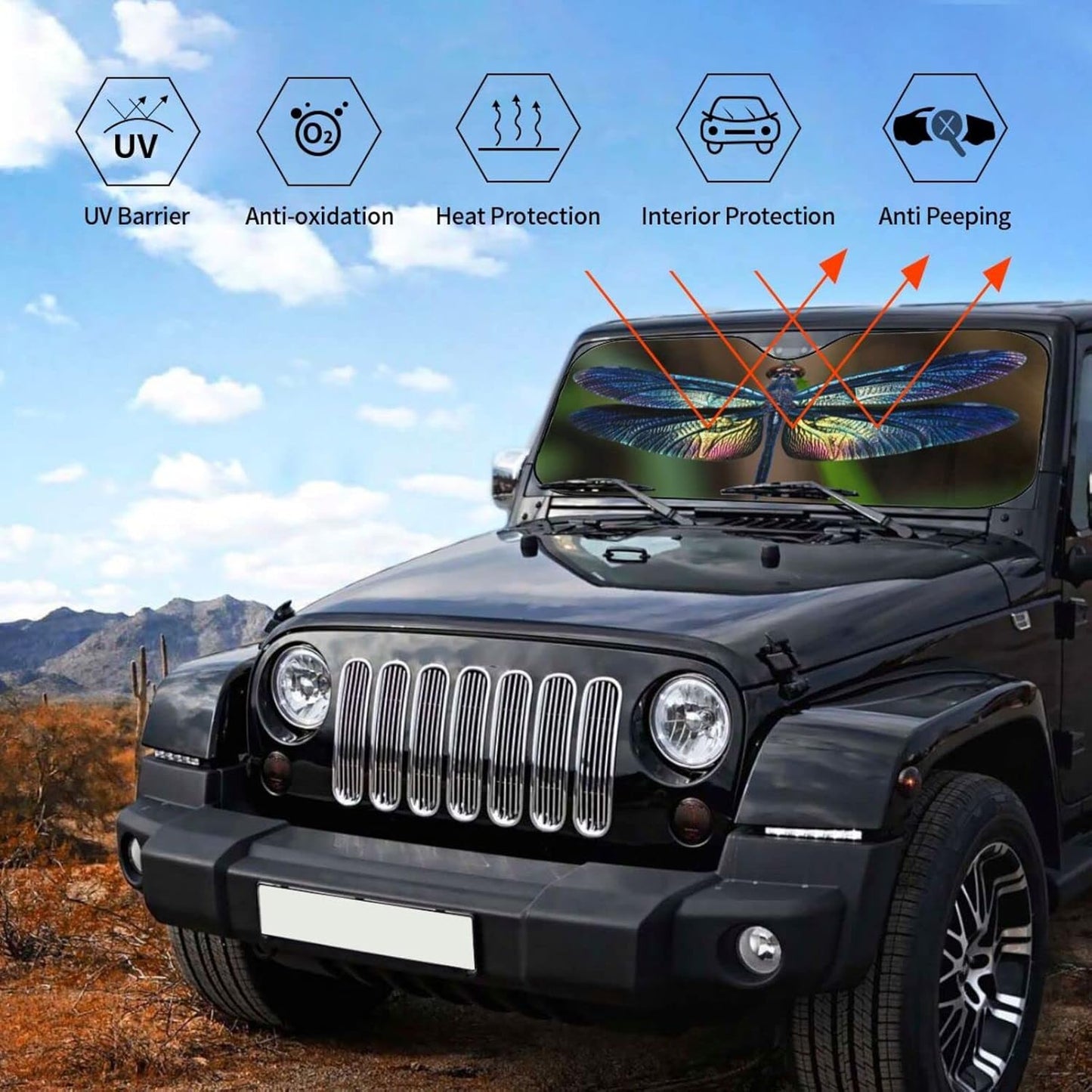 Dragonfly Car Windshield Sunshade Front Window Sun Visor Protector Foldable Shield Cover for Truck SUV