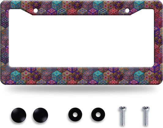 Mexican Tiles License Plate Frame Three-Dimensional Tiles License Plate Frames Stainless Steel Accessories Cars Decor with 2 Holes and Screws Fits Standard US CA Vehicles Size 12.2 x 6 Inches