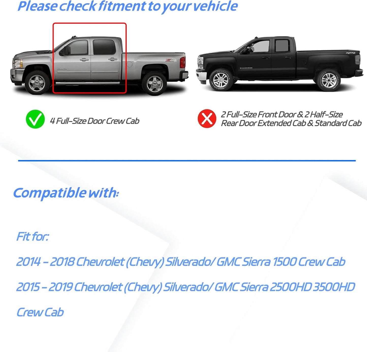 Rain Guards for 2014-2018 Chevrolet(Chevy) Silverado & GMC Sierra 1500 Crew Cab,Window Visors Vent Deflector Shade Smoke for 15-19 Silverado & Sierra 2500HD/3500HD, Tape-On, 4PCS