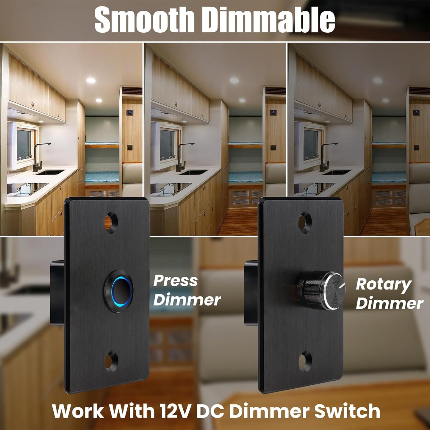 12 Volt 3 Inch Ultra Thin LED Recessed Ceiling Lights for RV Interior 3W 6000K 12V LED Downlights Dimmable RV Puck Lights for Camper Van Boat Under Cabinet Lighting, 6Pack