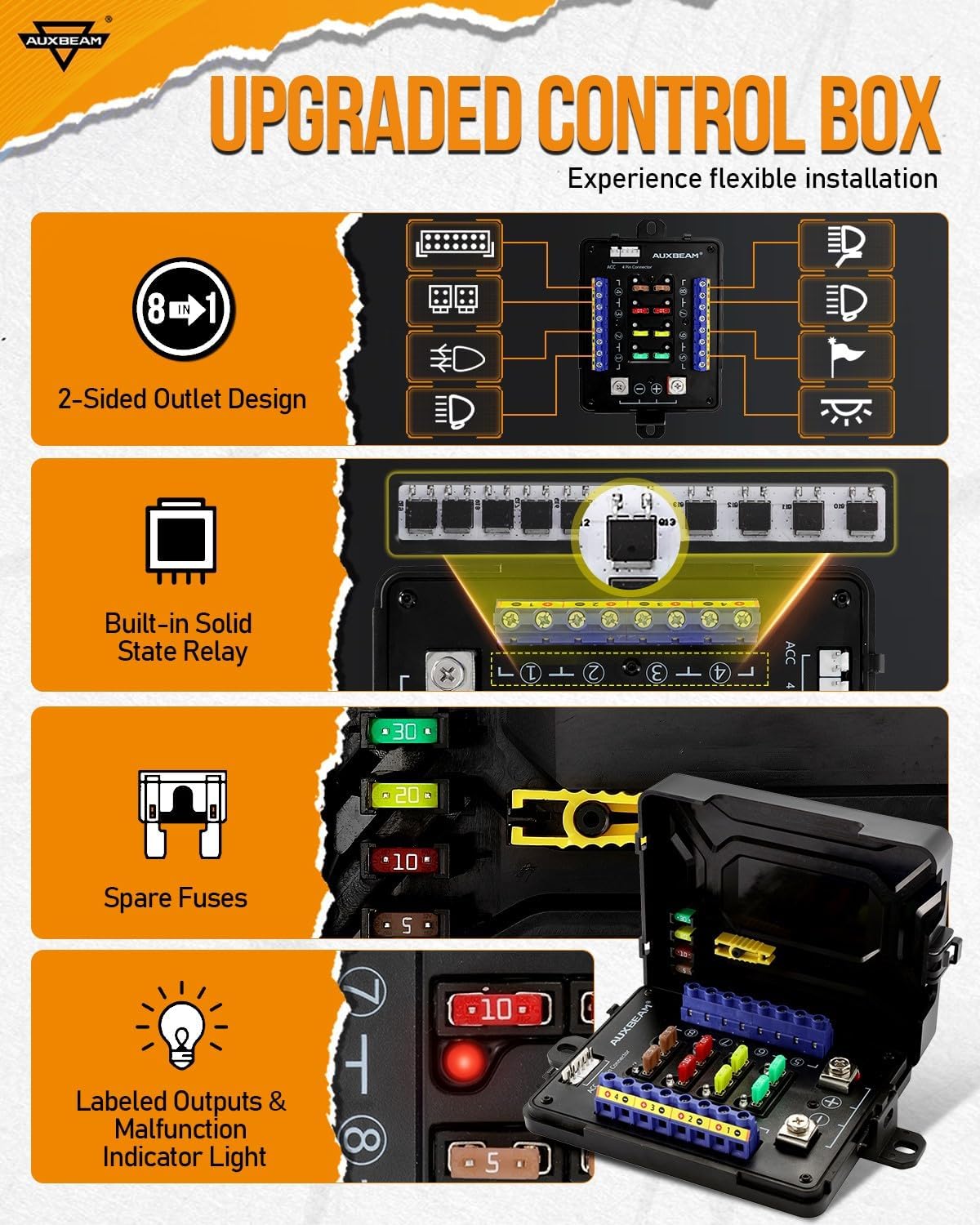 Auxbeam Switch Panel RB80 RGB 8 Gang Switch Panel Auto-Dimmable Multifunction Switch Panel w/Momentary Toggle Pulsed Memory, Aluminum Switch Panel for Truck Boat Car RV Waterproof, 2-Year Warranty