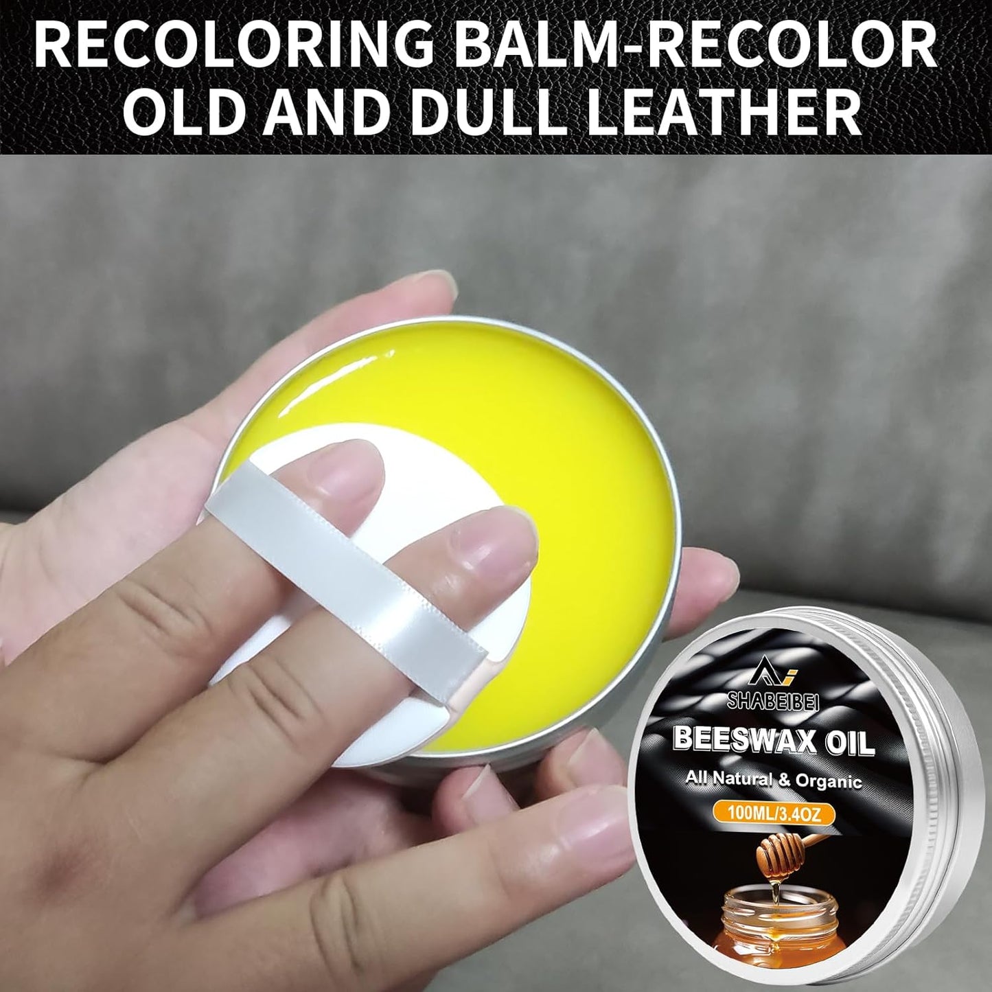 Leather Repair Kit Recoloring Balm Cleaner Conditioner Waterproof Beeswax Oil for Car Seat Furniture Couch Shoe Leather Vinyl(Black)