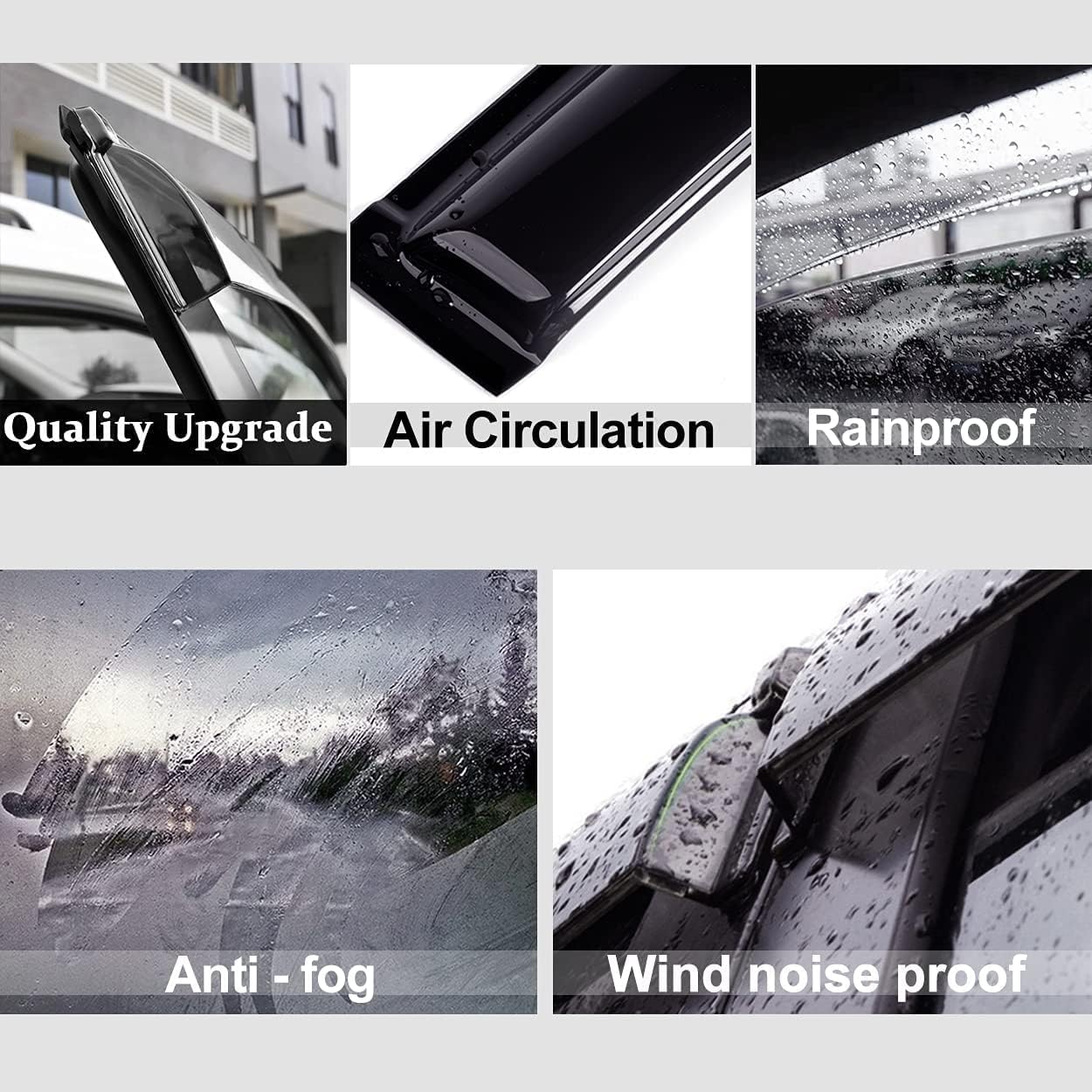 94143 Side Window Visors Wind Vent Deflector,4pcs Outside Mount Tape-On Nice Sun Rain Guards Set fit for 2007-2015 Mazda CX9 CX-9,Dark Smoke Window Shade