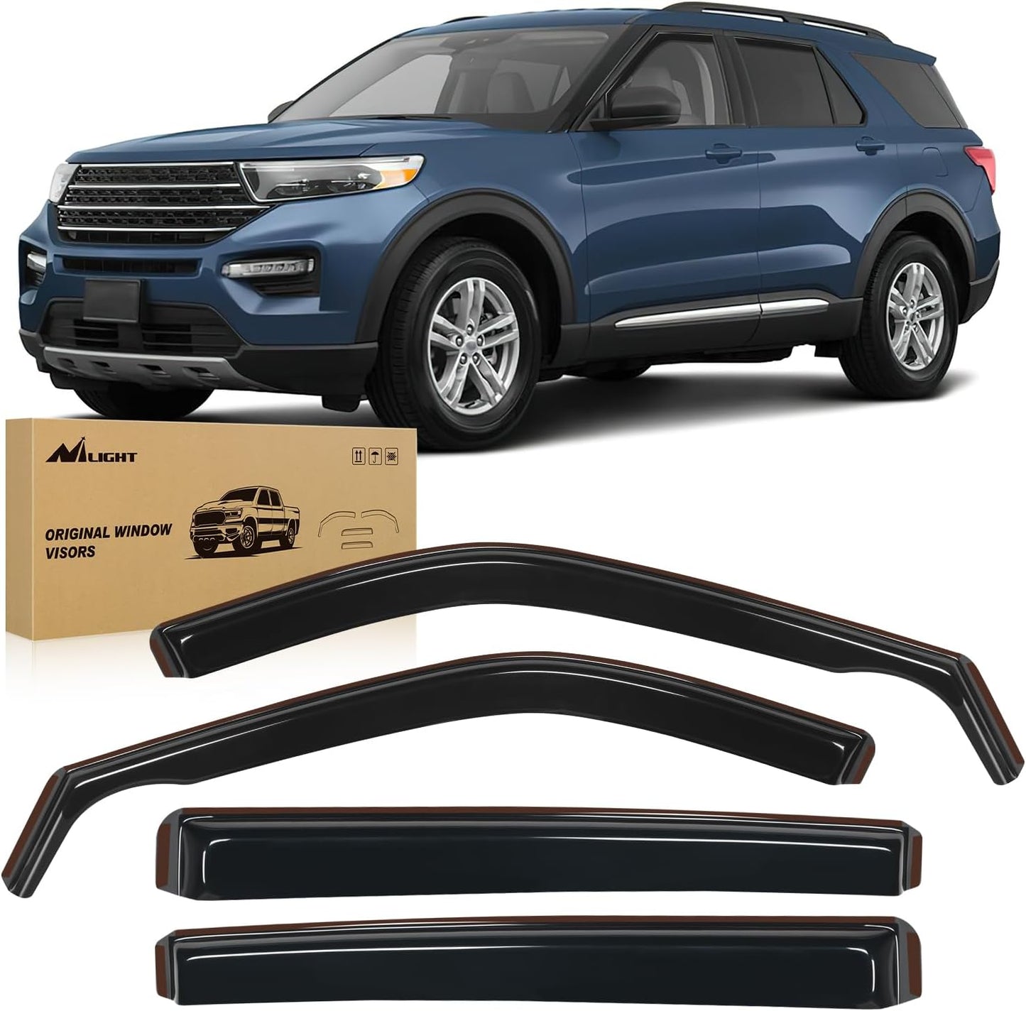 Nilight in Channel Window Deflectors for Ford Explorer 2020 2021 2022 2023 2024 Vent Window Visors, Rain Guards-4PCS