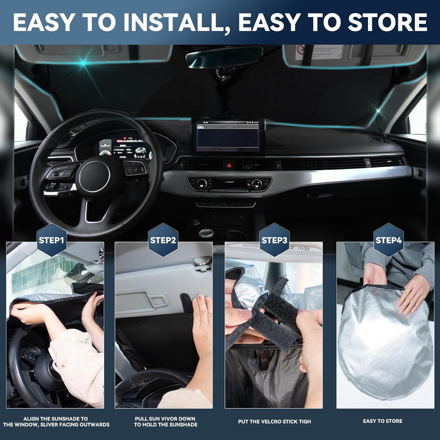 for Ford f150 2012-2014 Windshield Sun Shade - 4 Layers Car Sunshades for Front Windows Shade Cover Custom Fit f150 Sun Visor 240T Retractable Shade Blocks UV Rays Car Accessories