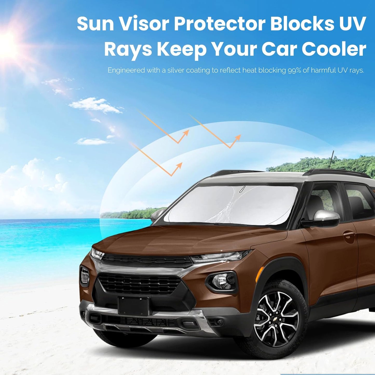 for Chevy Car Equinox 2005-2017 Windshield Sunshade Foldable Sun Shield, Front Window Shade for Chevy Silverado Traverse Tahoe Custom Fit Sun Visor Accessories Protector 210T Reflective Cover Block UV