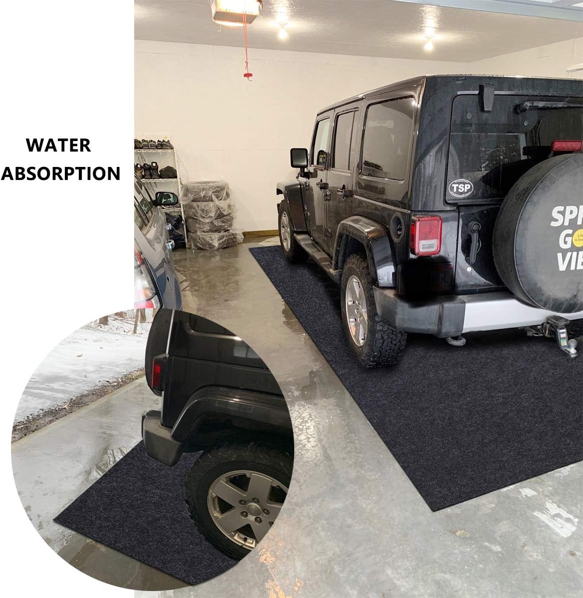 Garage Floor Mat，Absorbent Oil Mat—Floor Mat for Golf Carts,Motorcycles，Protect Garage and Shop Floor Surface，Absorbent Felt and Leak-Resistant Anti-Slip Backing，Reusable/Washable (7'6" x 17")