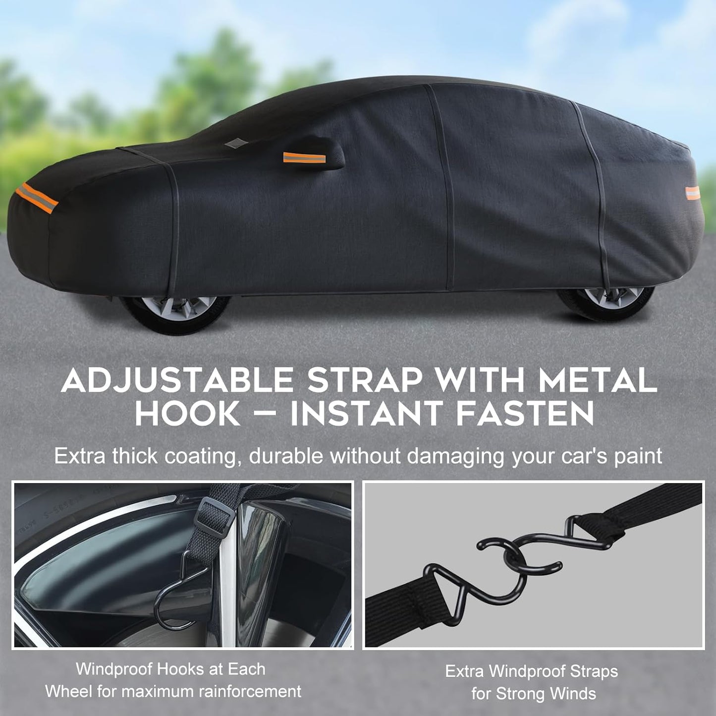 Sedan Car Cover Waterproof All Weather for Automobiles，Outdoor Heavy Duty Full Exterior Covers with Zipper Door, Rain Sun Snow Dust UV Protection, Windproof Straps & Reflective Strips(Up to 213")
