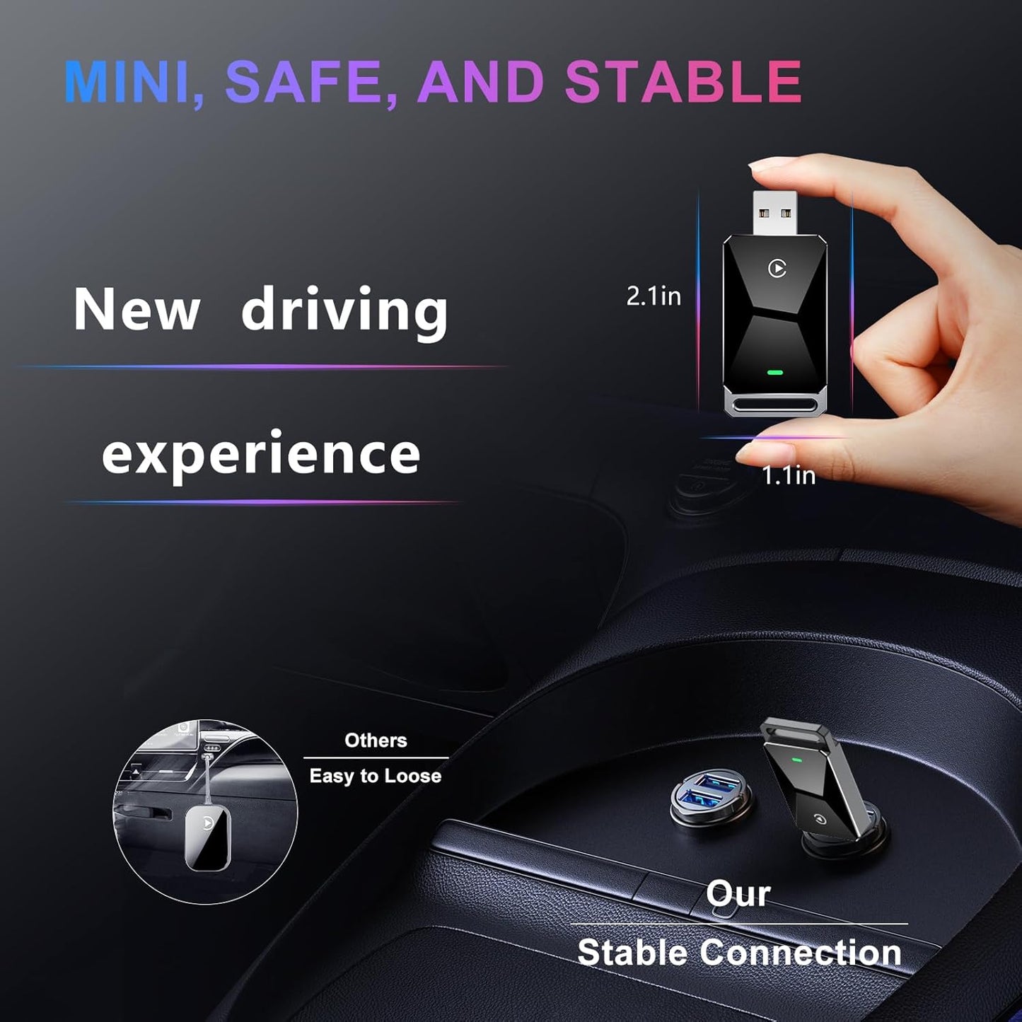 Wireless CarPlay Adapter for Apple CarPlay，Convert Wired to Wireless iPhone CarPlay Adapter，Plug and Play, No Latency, Mini Wireless CarPlay Dongle for Cars from 2016 and iOS 10+ （Black）