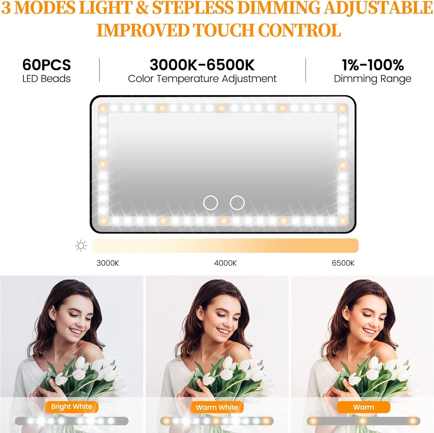 Car Sun Visor Vanity Mirror with Lights, Rechargeable Car Makeup Mirror Accessories, Birthday Gifts for Women Girl, 3 Light Modes, Dimmable Touch Led Screen, Universal for Car Truck