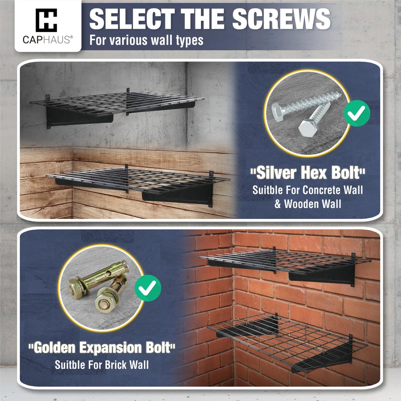 CAPHAUS Garage Wall Shelving, 48 in. W x 18 in. D Wall Mounted Garage Shelves w/ 2 Bike Hooks, Heavy Duty Organizer Shelf for Garage Storage System, Black or White