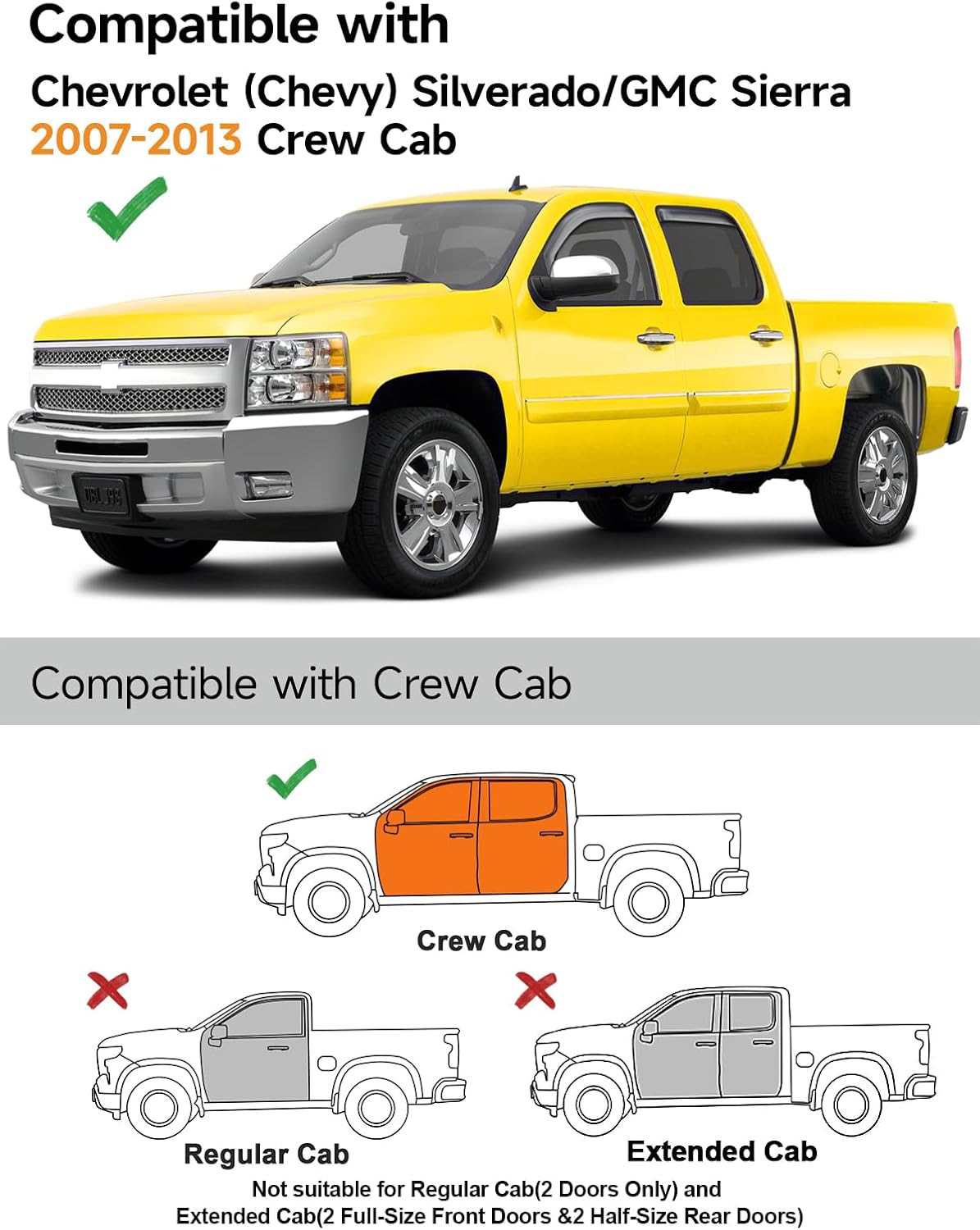 in-Channel Window Rain Guards Fit for Truck Chevrolet (Chevy) Silverado/GMC Sierra 2007-2013 Crew Cab Extra Durable Window Deflectors Vent Visors Shades Car Accessories Visors Rain Guards