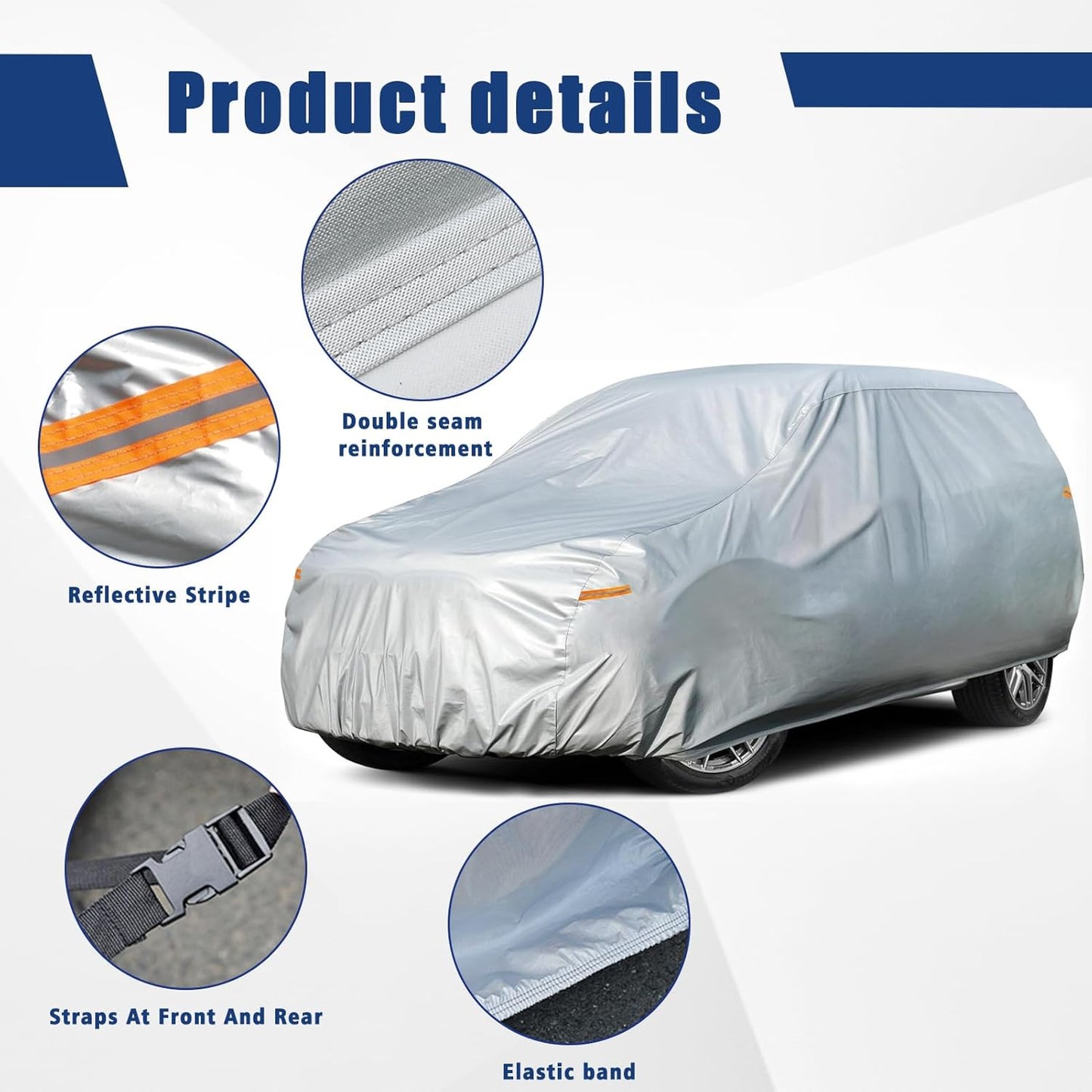 Kayme 6 Layers SUV Car Cover Custom Fit for Chevrolet Chevy Tahoe (2007-2025) Waterproof All Weather for Automobiles, Outdoor Full Cover Rain Sun UV Protection.Silver