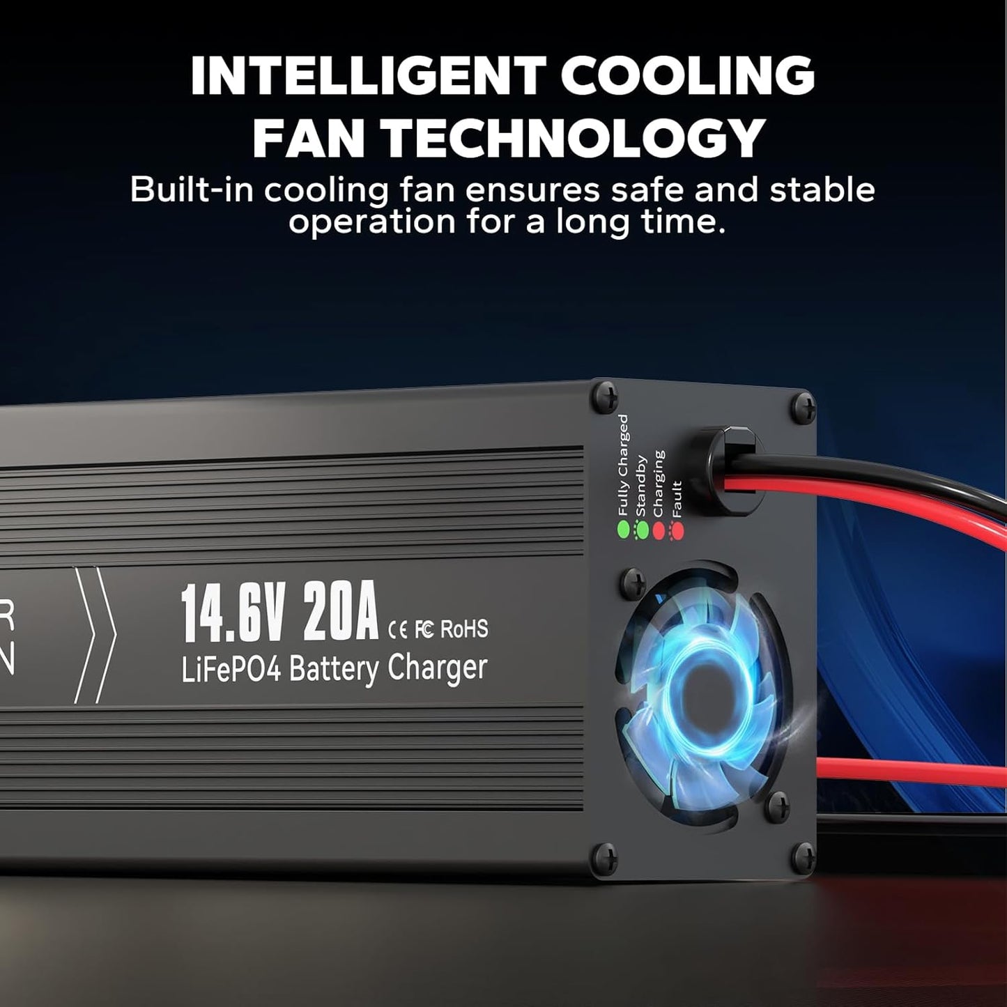 Power Queen 14.6V 20A LiFePO4 Battery Charger, 2-Stage Automatic Smart Battery Charger and Maintenance, LiFePO4 Lithium Batteries Charger, Suitable for 12V (12.8V) Lipo Lithium Iron Phosphate Battery