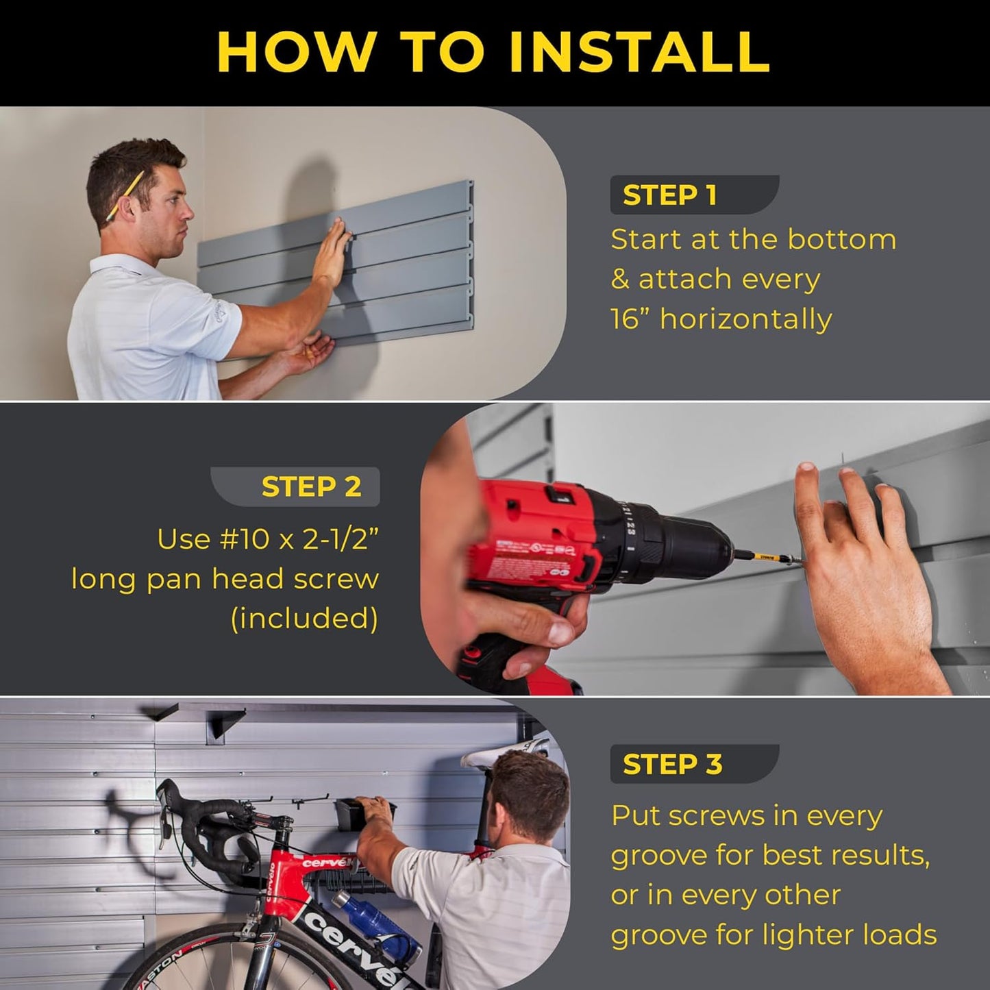 3'H x 4'W Slatwall Panel Garage Wall Organizer: Heavy Duty Wall Mounted PVC Wall Rack, Interlocking Slat Wall Paneling for Garage Wall Storage, Slatwall Board or Slatwall Shelves System - White