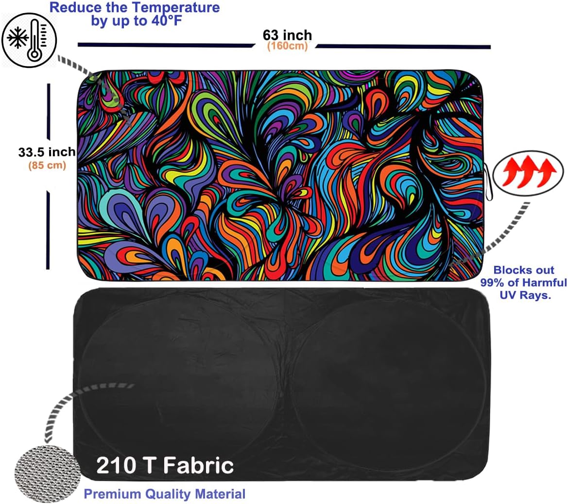 Gven Car Windshield Sun Shade, Artistic Design Car Shade Foldable Windshield Sun Visor Heat-Reflective Sunshade for Summer (Abstract, L)