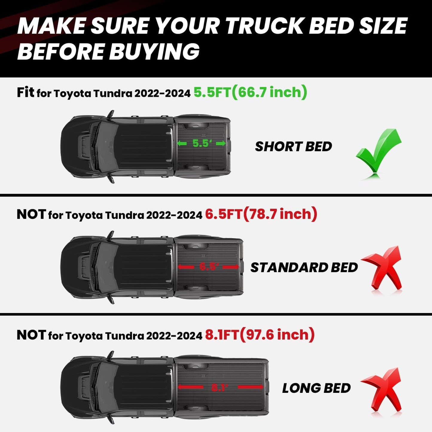 LASFIT Bed Mat for Toyota Tundra 2025 2024 2023 2022 Truck Bed (5.5FT,5.5'), All Weather 5.5 FT Bed Liner for Toyota Tundra Accessories TPE Trunk Mat Cargo Mat, Black