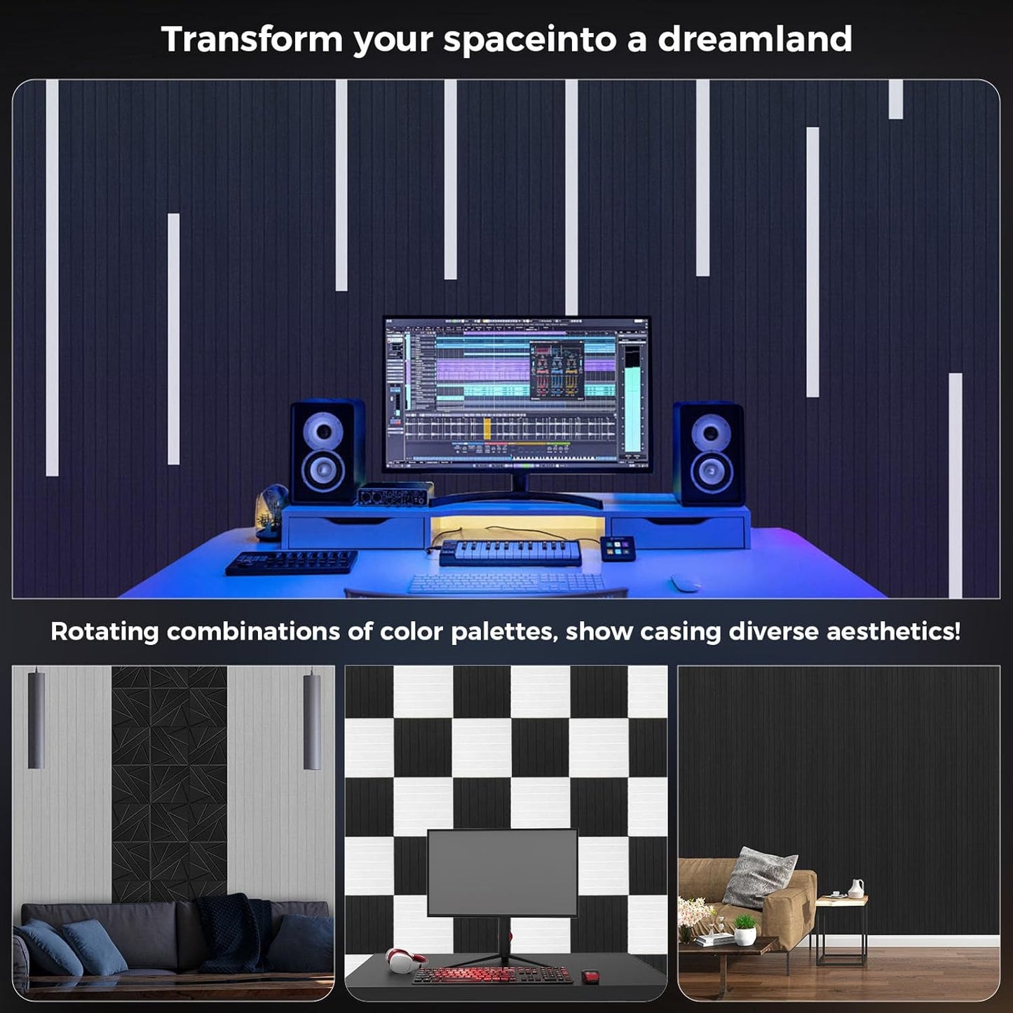 6 Pack Large Fold Soundproof Wall Panels, 24 x 12 x 0.47 in Sound Proof Foam Panels for Walls, 1.2lb/ft³ High Density, Thicker 0.47in, Acoustic Panels, Sound Dampening Panels Black