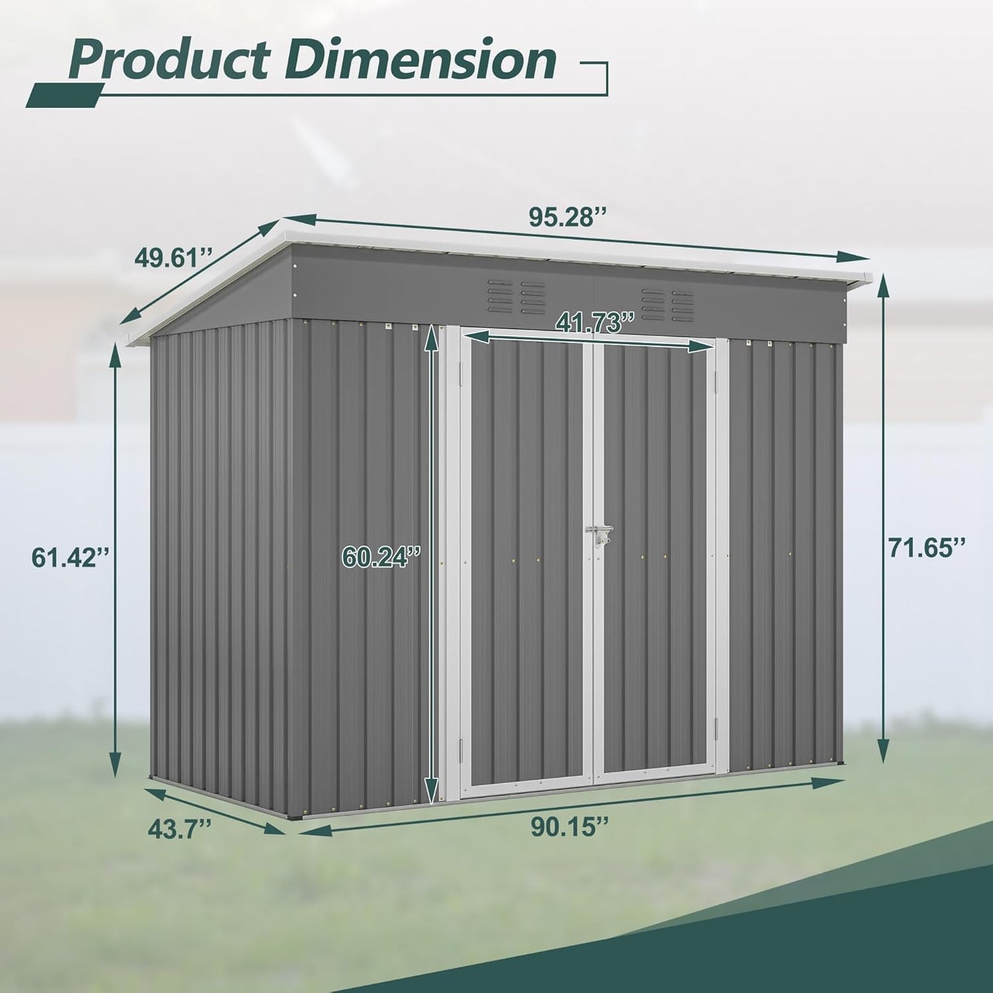 4'x8' Metal Shed Outdoor Storage Shed,Metal Steel Utility Tool Shed Storage House with Double Lockable Doors and Air Vent for Backyard Garden Patio Lawn Gray