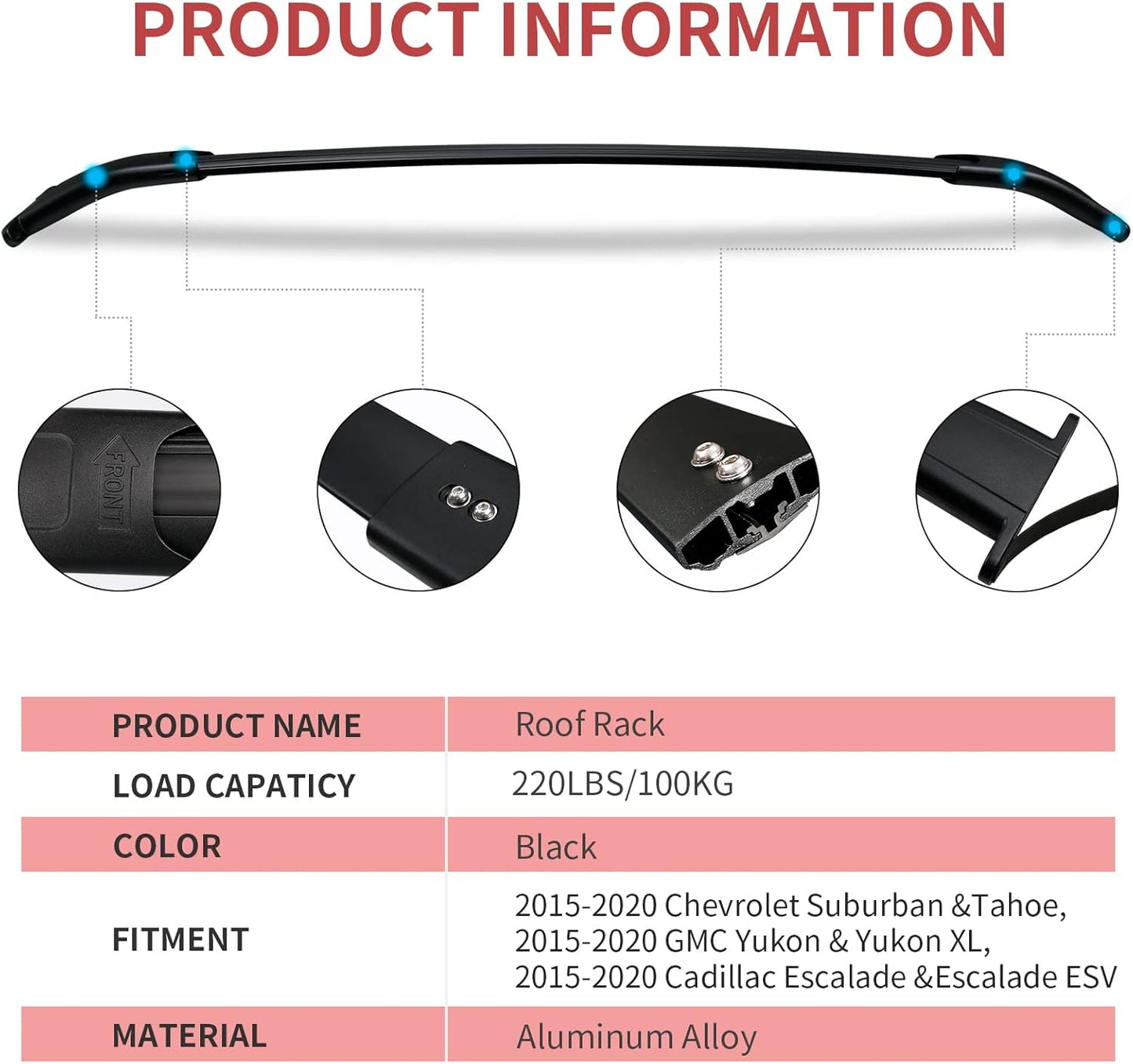 KINGGERI 220lbs Roof Rack Cross Bars Compatible with Chevrolet Tahoe & Suburban, GMC Yukon & Yukon XL, Cadillac Escalade & Escalade ESV 2015-2020, Heavy Duty Aluminum Roof Rails Crossbars All Metal