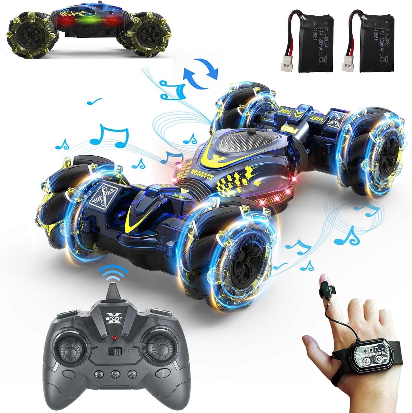 Gesture Sensing RC Stunt Car Toys for Boys Girls 6-12, 4WD Drift Hand Controlled Car Offroad 360° Rotation with Lights Music for Kids Age 7 9 10 11 12 Years Old Birthday Xmas Gifts