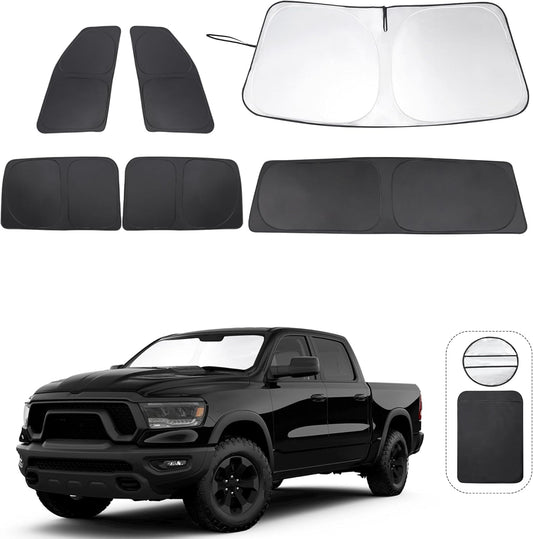 TINGLU Window Shades for Dodge RAM 1500 2019-2025 CrewCab,MegaCab Pickup,2Dr RegularCab,4Dr QuadCab Accessories Car Side Full Windows Windshield Sun Shade Camping Sun UV Rays Privacy Protection 6PCS