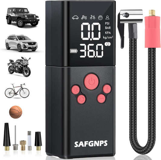 Tire Inflator Portable Air Compressor, 150PSI Cordless Portable Tire Inflator for Car, 3X Fast Smart Air Pump for Car Tires, Bike Pump, Motorcycle, Ball - Digital Pressure Gauge/LED