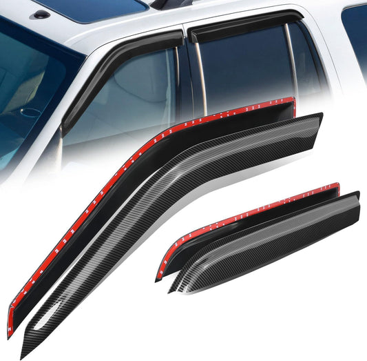 Auto Dynasty Set of 4 Carbon Fiber Pattern Window Visors Compatible with Ford Expedition Lincoln Navigator 1997-2017, Tape-On Rain Guards Shield Vent Shade Deflector Black