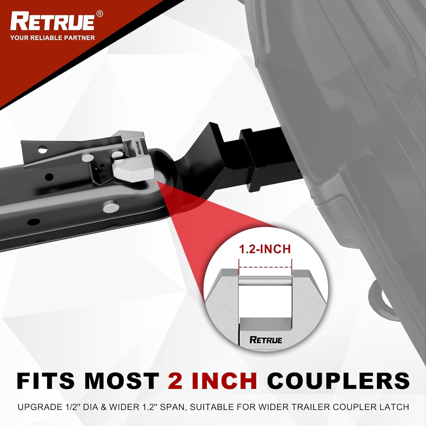RETRUE Trailer Tongue Coupler Lock, Upgrade Trailer Cyberlock Extra Wide 1.2'' Span, Dia 1/4'', Heavy Duty Trailer Latch Lock for Wide Trailer Coupler, Tow Boat Accessories, RV Truck Car's, Silver