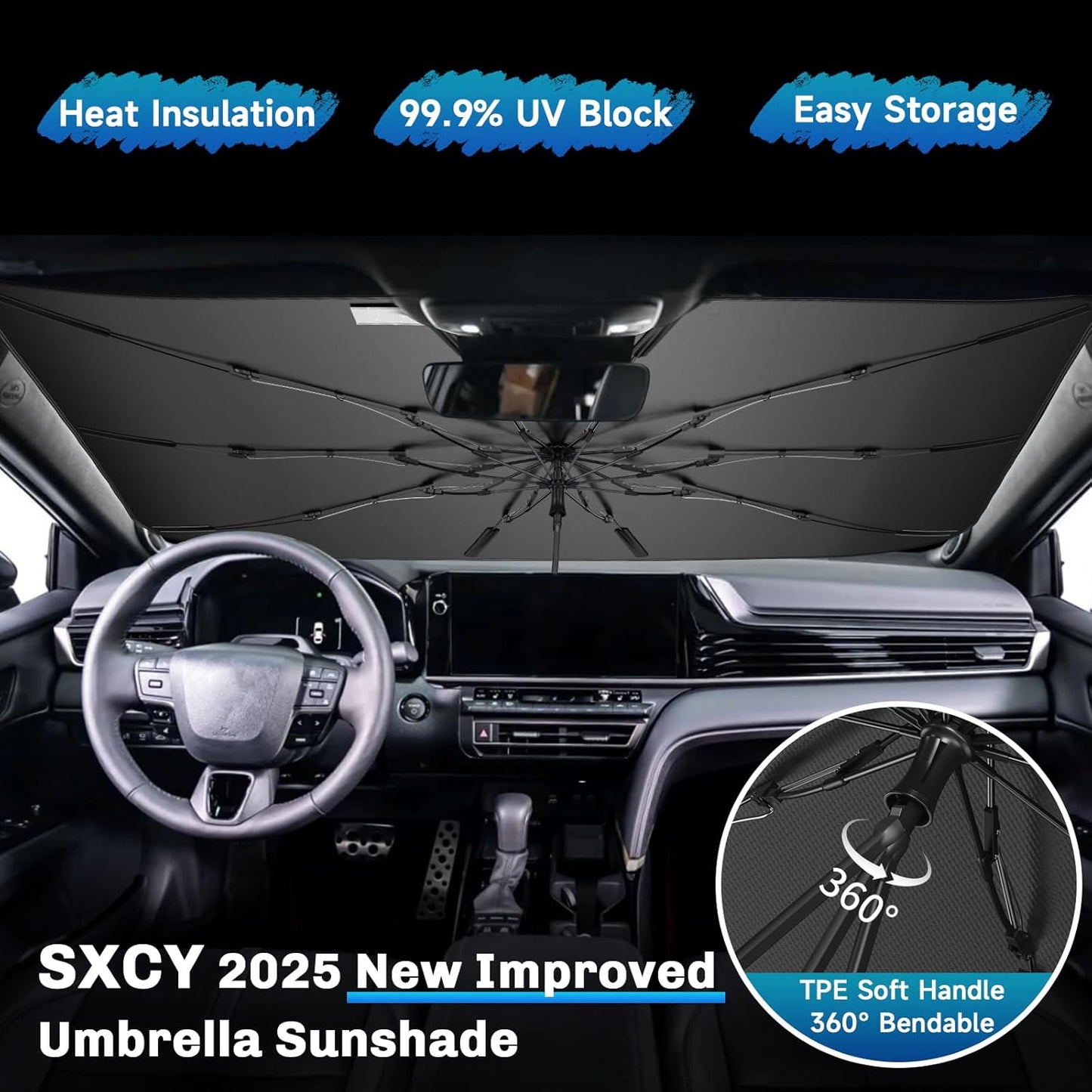 SXCY for 2025 Toyota Camry Windshield Umbrella Sunshade [Easier Foldable] for 2025 Toyota Camry Accessories 2025 Camry Sunshade Umbrella for 2025 Camry Windshield Sun Shade Umbrella Car Sun Protection