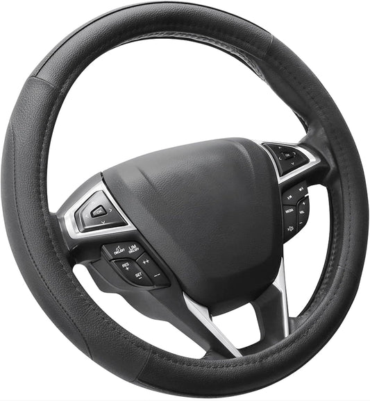 SEG Direct Car Steering Wheel Cover for Prius Civic Model 3 Model Y Camaro, Small Size 14-14.25 inch, Black Microfiber Leather