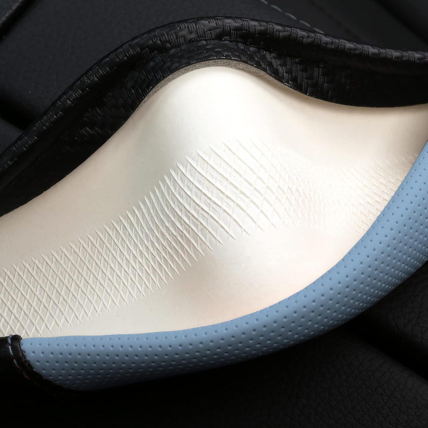 Car Steering Wheel Covers for Women Padded Carbon Fiber PU Leather Cute Auto Interior Accessories for Vehicle, Sedan, Universal, Anti Slip, Blue, Standard Size 14.5-15"(37-38cm)