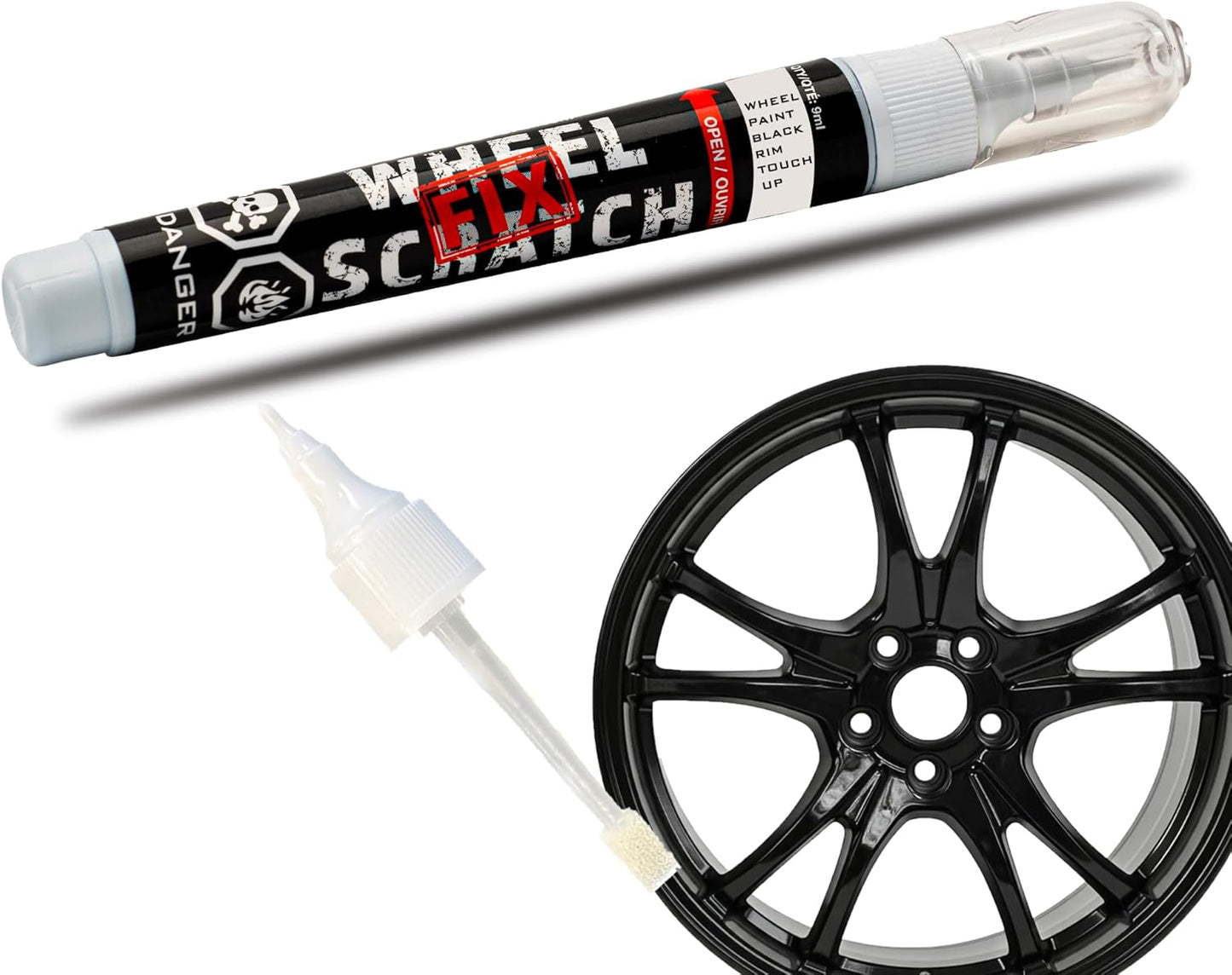 Black Gloss Rim Touch Up Paint Pen, Car Wheel Scratch Repair, Curb Rash Repair, Gloss Black Wheel Paint