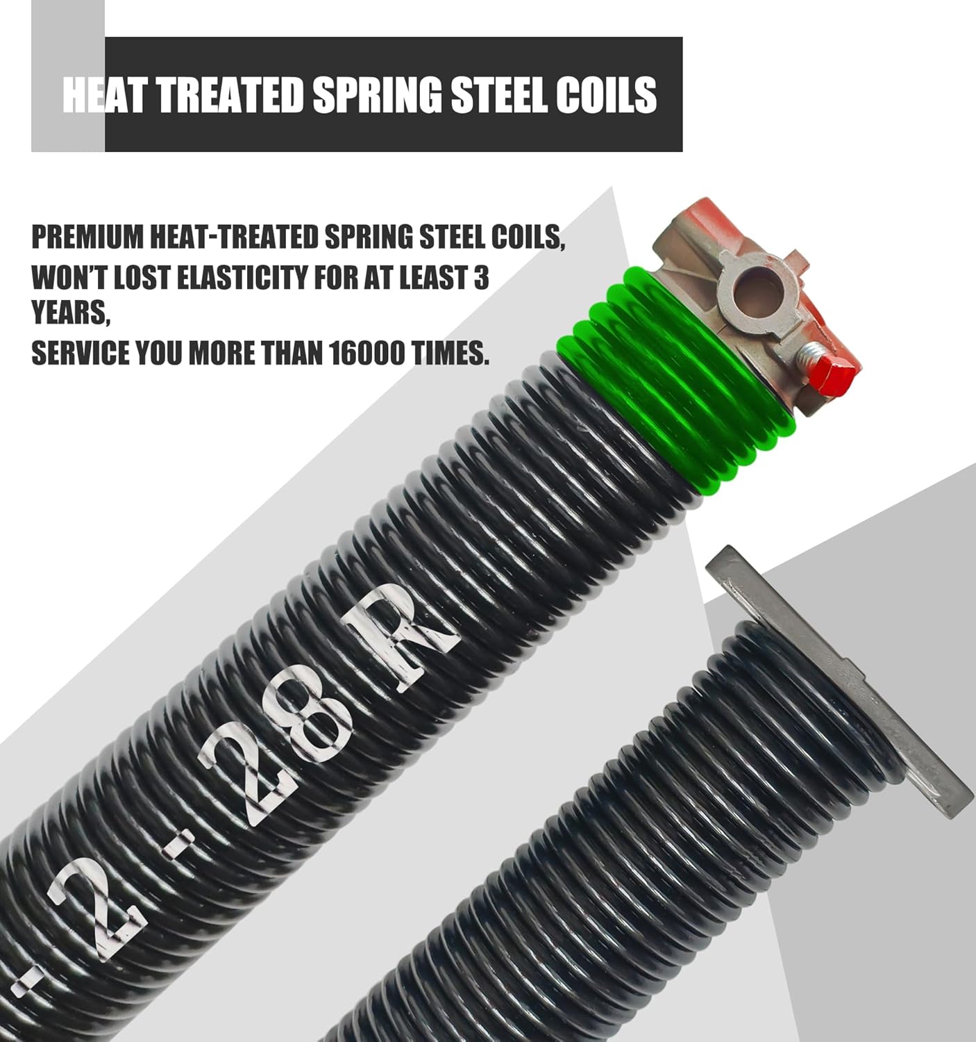 Garage Door Torsion Spring Set, Pair of 2" Electrophoresis Coated Garage Door Spring Replacement with 2 Non-Slip Winding Bars and Bearing, Minimum 16000 Cycles (.243x2x28")