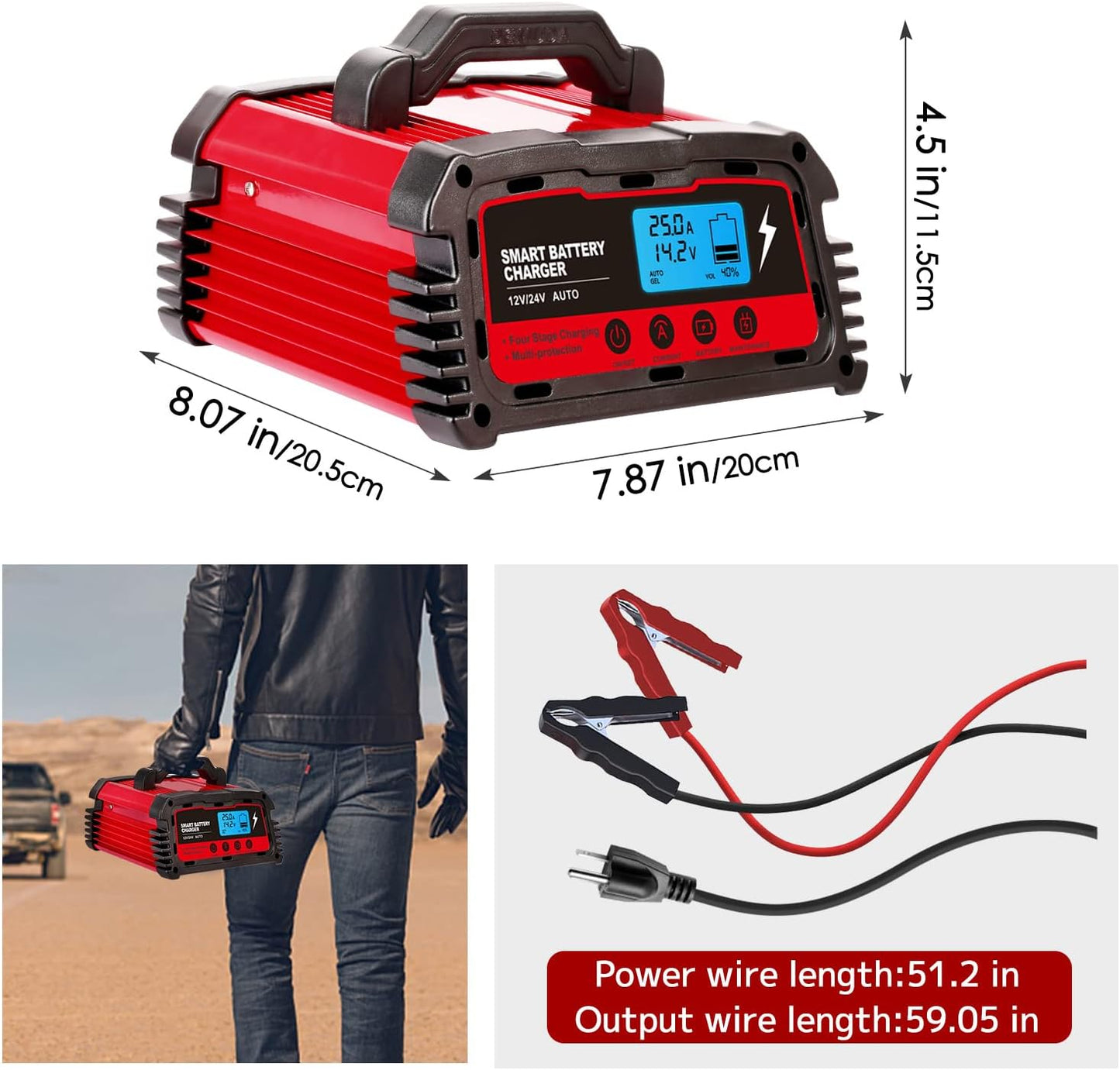 LVYUAN 2/10/25 Amp Car Battery Charger,12V Fully Automatic Smart Battery Maintainer with Engine Start, Trickle Charger, Auto Desulfator, Battery Repair, for All Lead-Acid