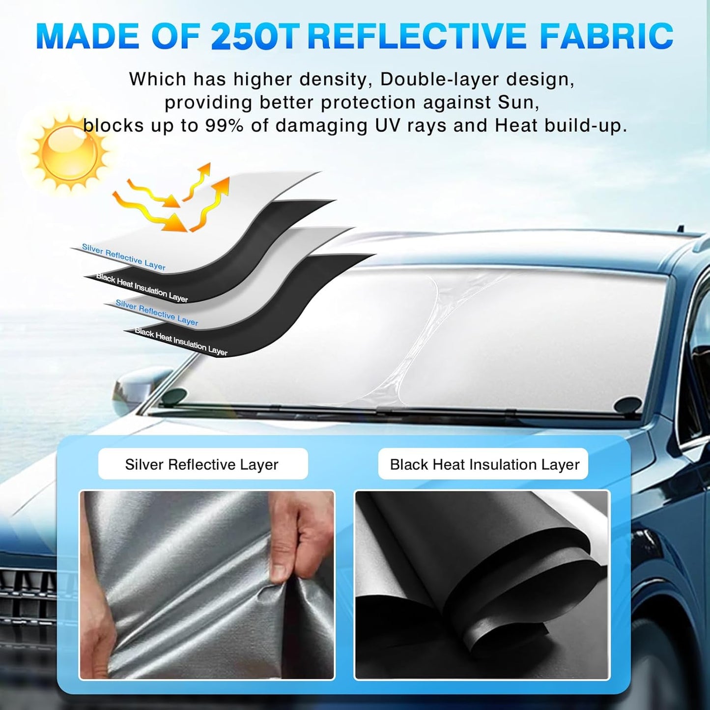 KUST Windshield Sun Shade for 2018-2023 Hyundai Kona Accessories Sunshade Window Sun Visor Protector Foldable Blocks UV Rays Keep Your Car Cooler