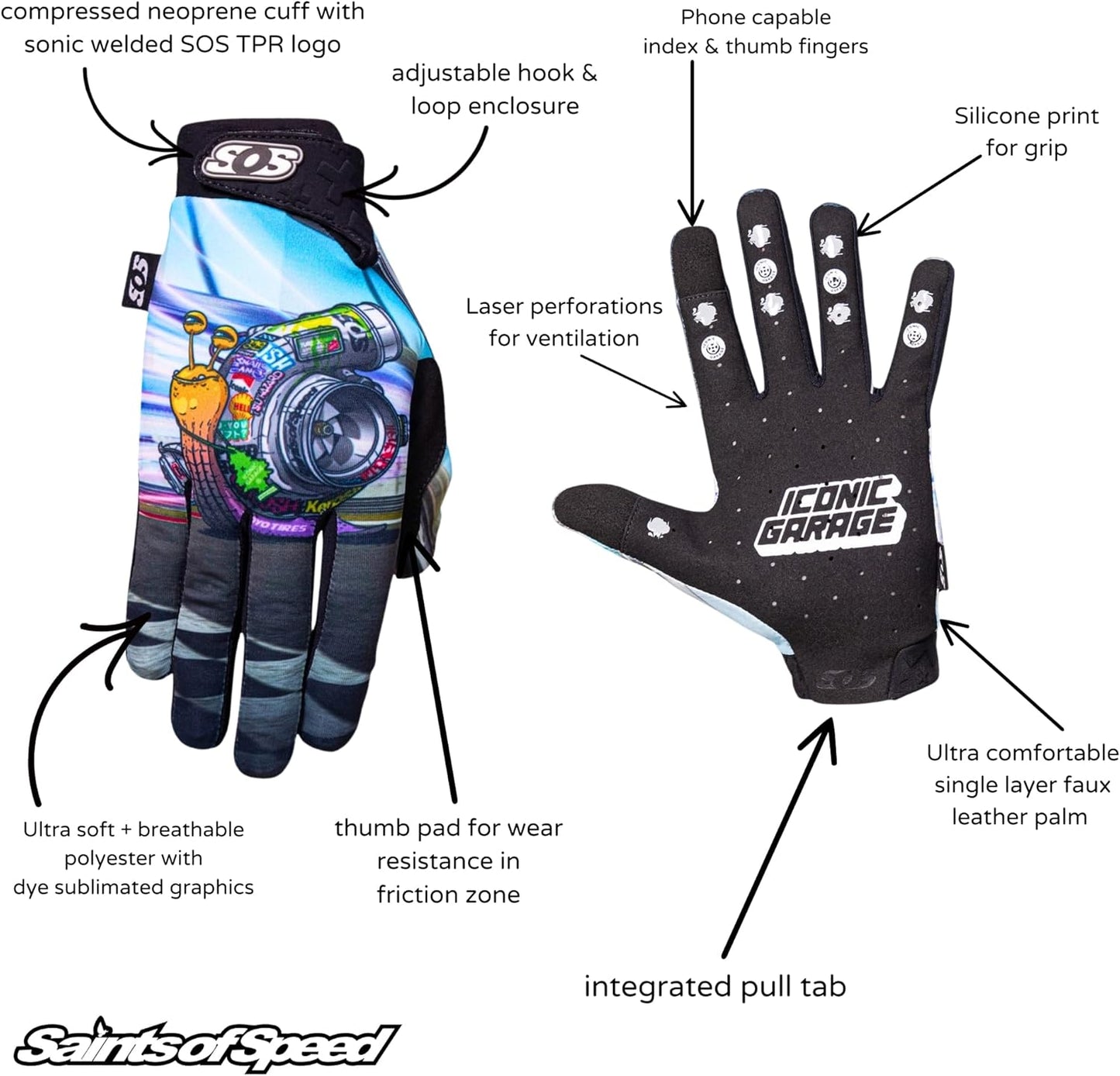 Saints of Speed Dirt Bike Gloves – Motocross, Mountain Bike, Motorcycle, BMX, Jetski, Sim, Karting, Airsoft, Paintball, Driving & Racing Bike Gloves + Phone & Touch Screen Capable