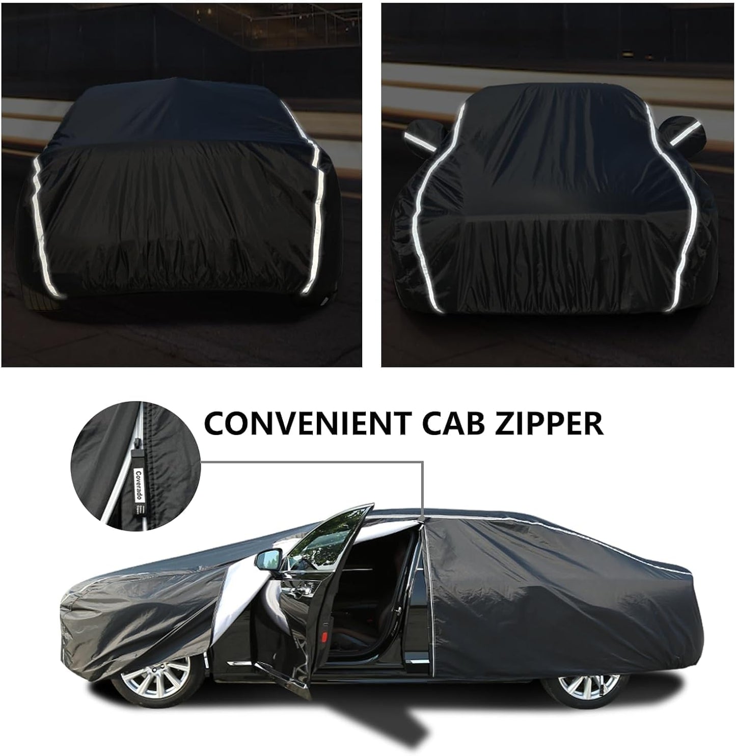 Tecoom Car Cover Waterproof All Weather, Car Covers for Automobiles w/Zipper Door, Cotton Backing Waterproof Hail Car Cover, Snowproof Sun UV Protection Windproof, Universal Fit for Sedan (170"-190")