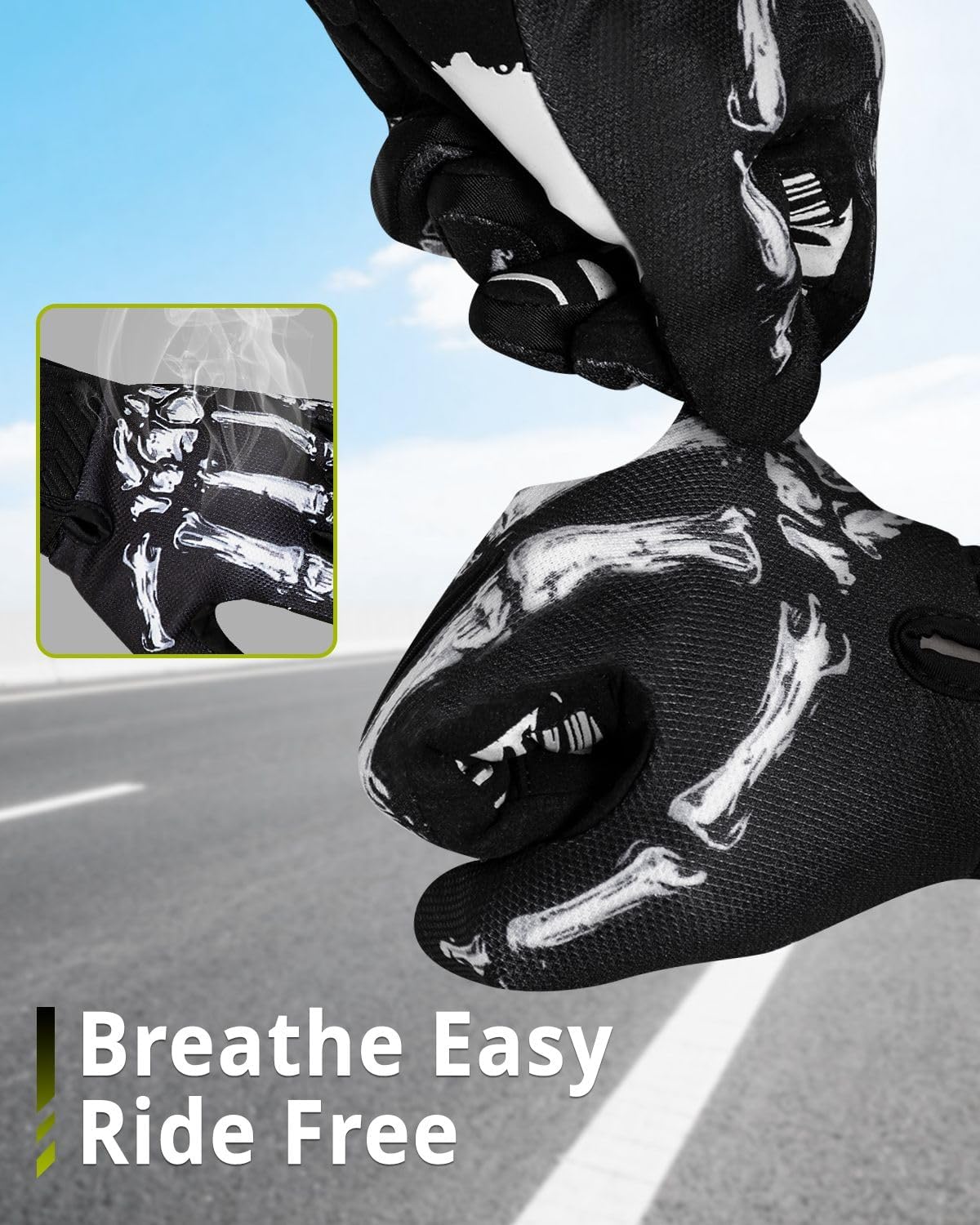 RIGWARL Skeleton Motorcycle Gloves Men Women Touchscreen, Non-Slip Mountain Bike Gloves for Men Cycling, Lightweight Dirt Bike Riding Bicycle Glove