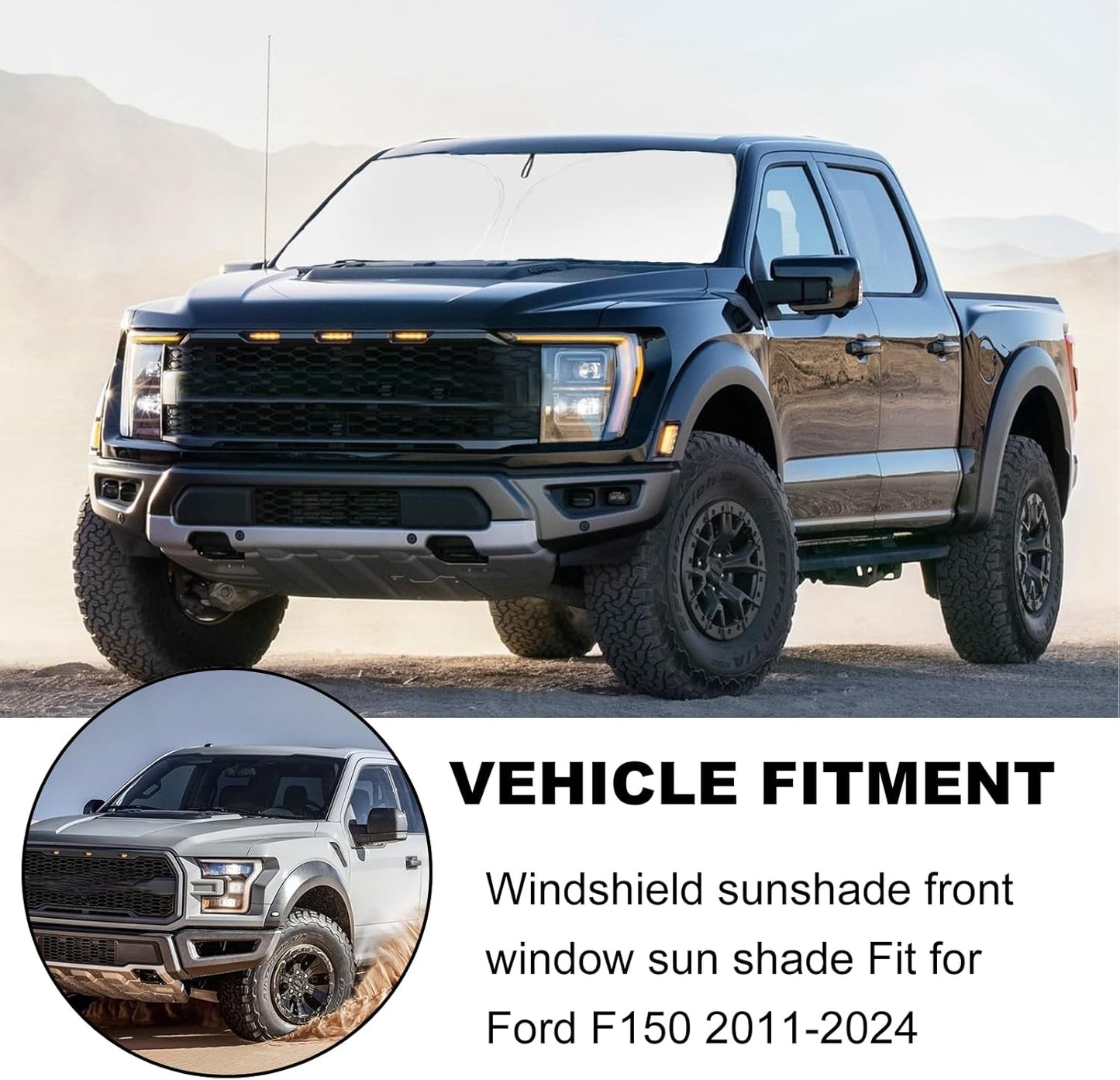 for F150 Sunshade Windshield Sun Shade for Ford F150 2015-2026 F250 F350 F450 Windshield Cover Super Crew Cab, Platinum, XL Raptor Accessories Custom-fit 2Dr Pickup Sun Visor Protector 240T Reflector