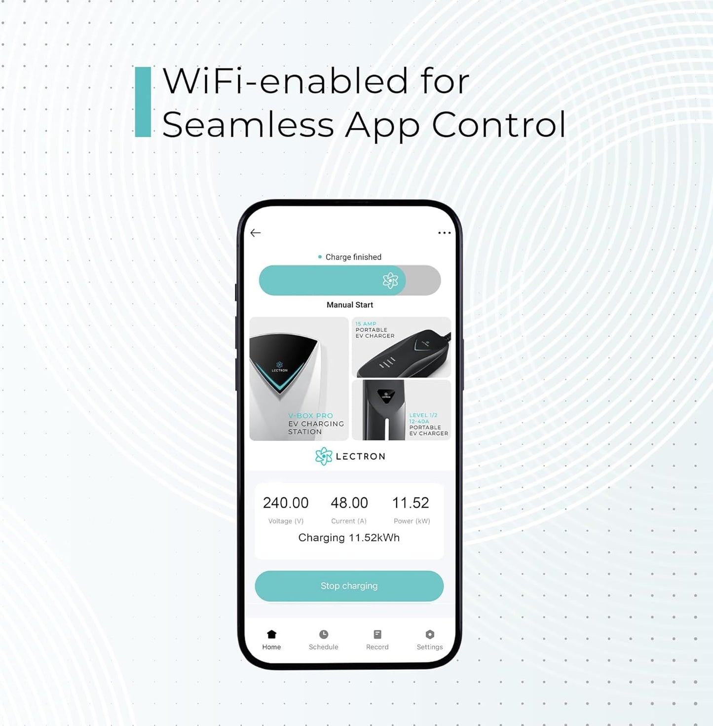 Lectron Electric Vehicle Charging Station (WiFi) 48 Amp with App Control - Powerful Level 2 EV Charger (240V) with NEMA 14-50 Plug/Hardwired - V-Box Pro Compatible with All J1772 EVs